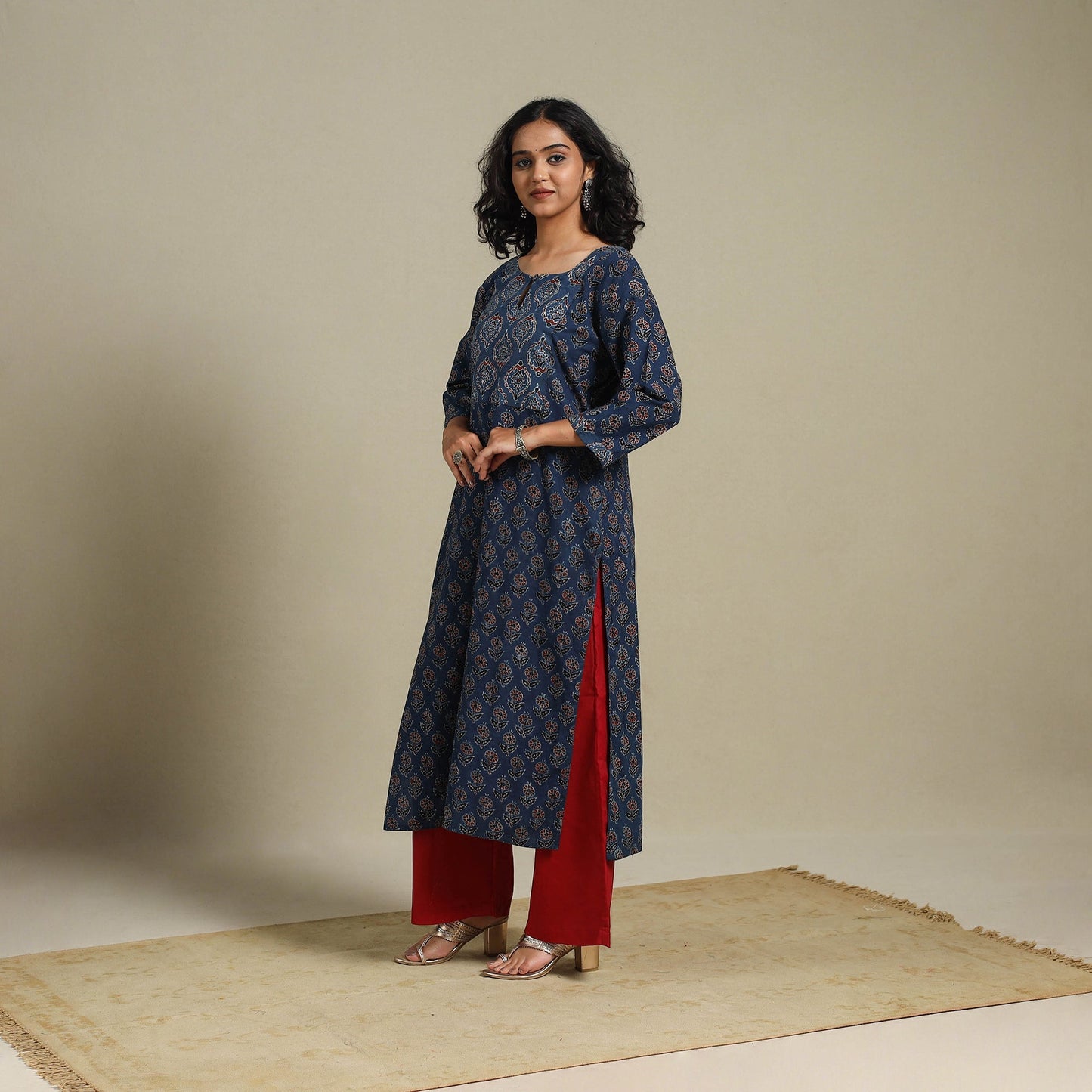Natural dyed cotton straight kurta 15 - m - handcrafted