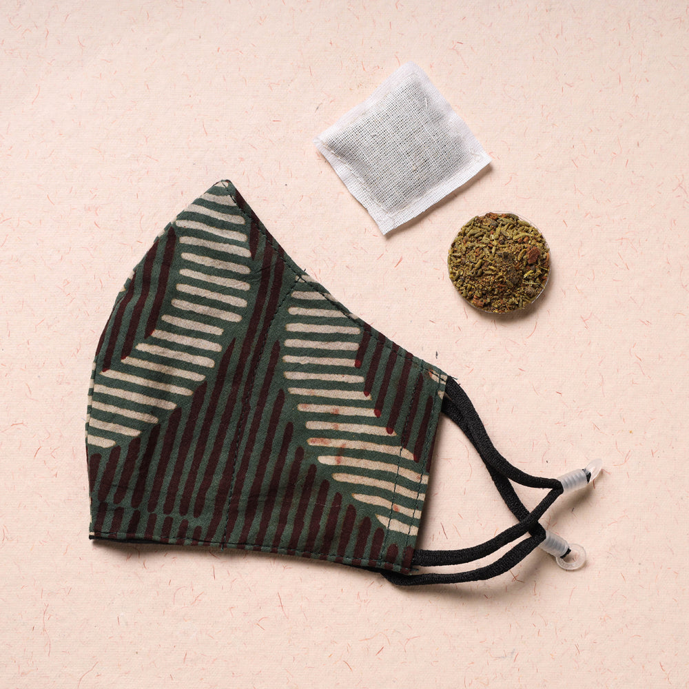 Block Printed Cotton 3 Layer Snug Fit Face Cover with Herb Pocket