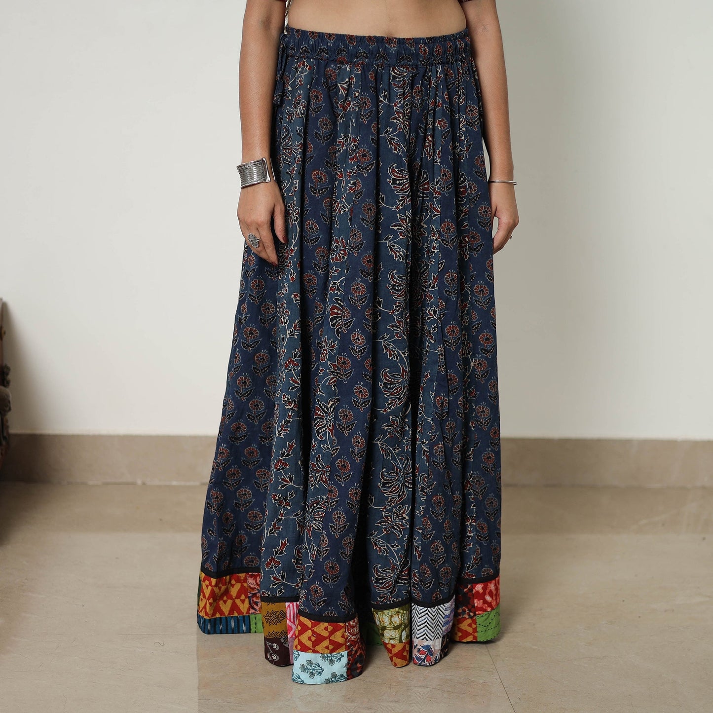 Shop Black 24 Kali Patchwork Block Printed Cotton Ajrakh Skirt