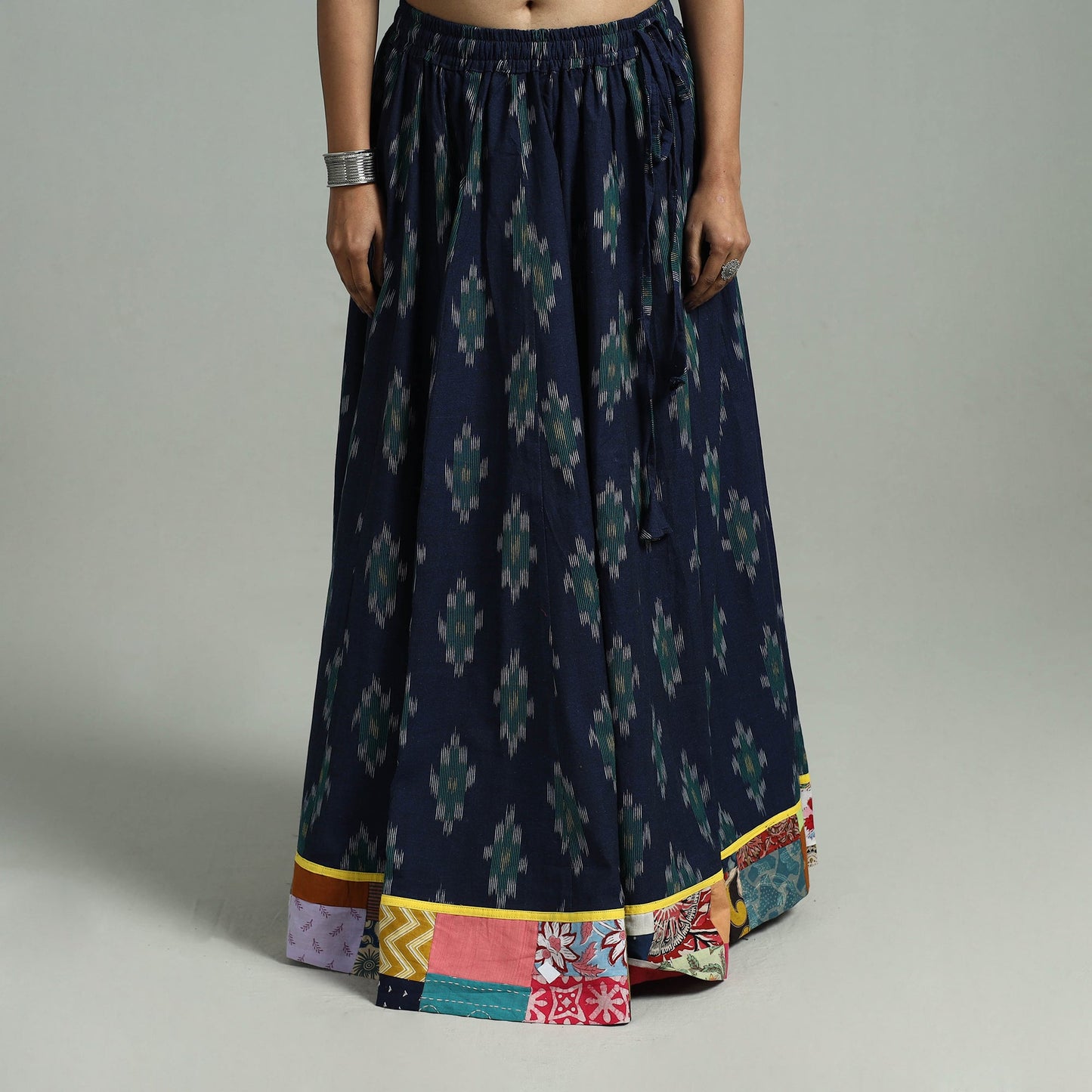Blue 24 Kali Patchwork Cotton Pochampally Ikat Skirt