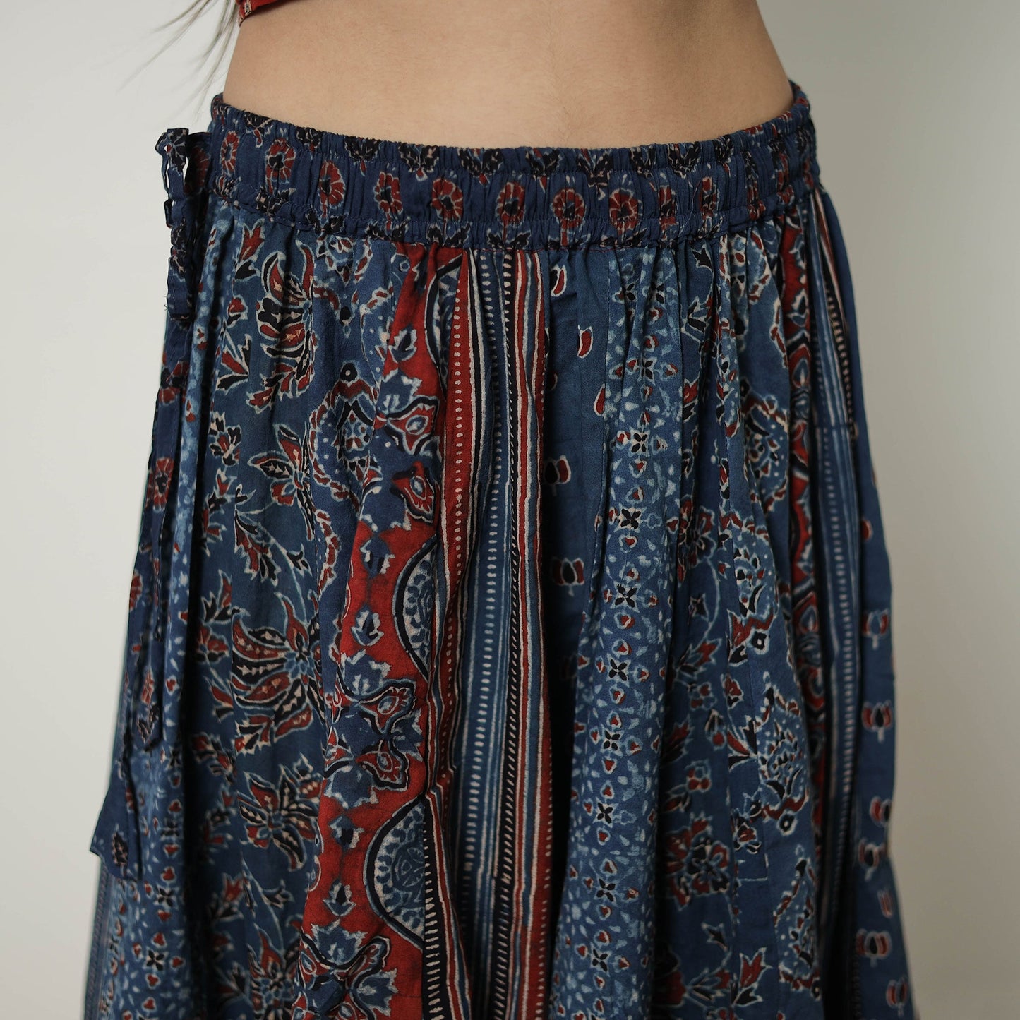 Blue - 24 Kali Patchwork Block Printed Cotton Ajrakh Skirt 09