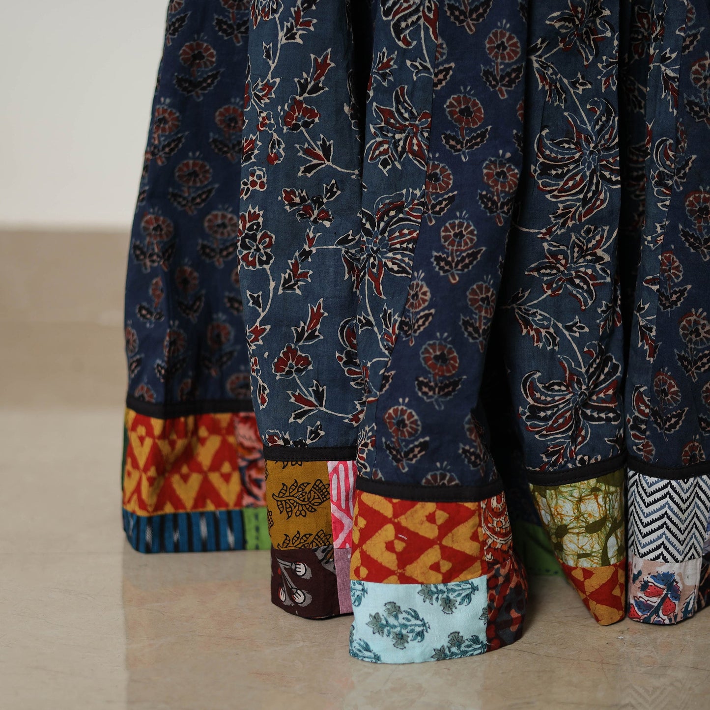 Shop Black 24 Kali Patchwork Block Printed Cotton Ajrakh Skirt