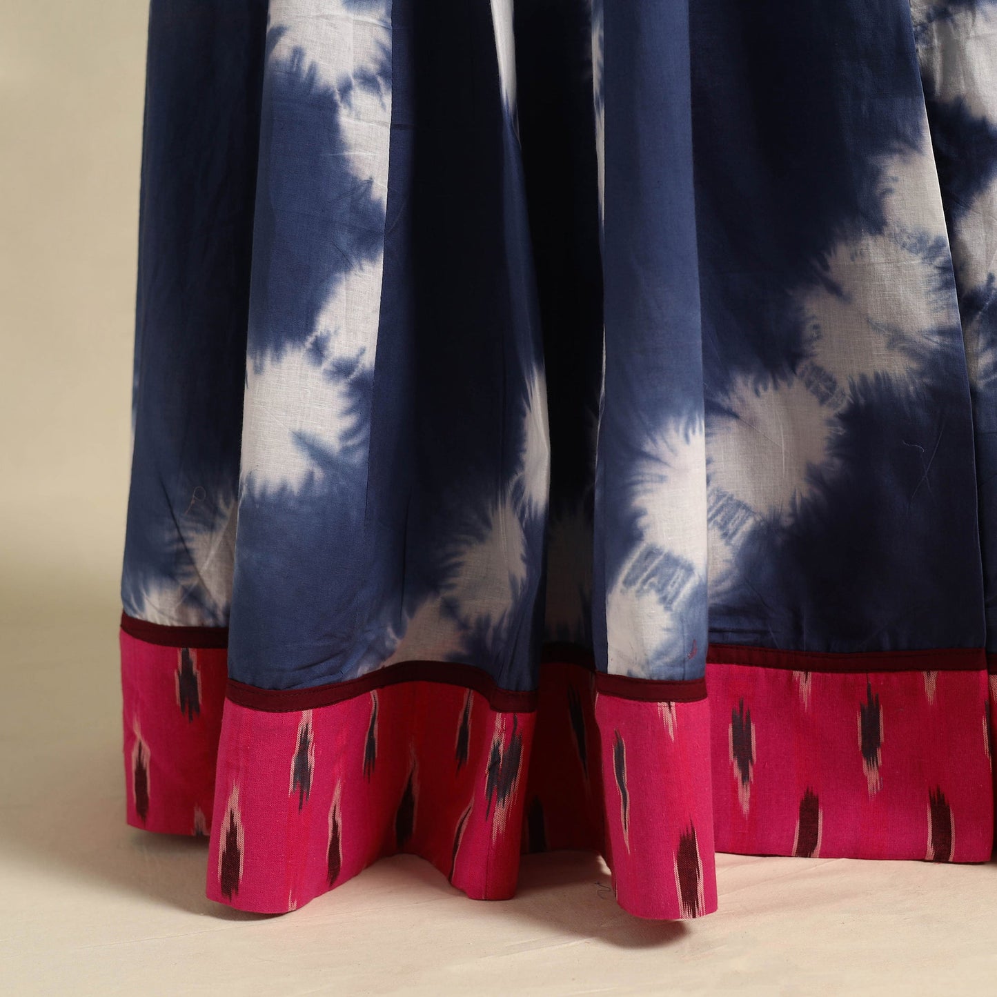 24 Kali Blue Patchwork Cotton Long Shibori Tie-Dye Skirt