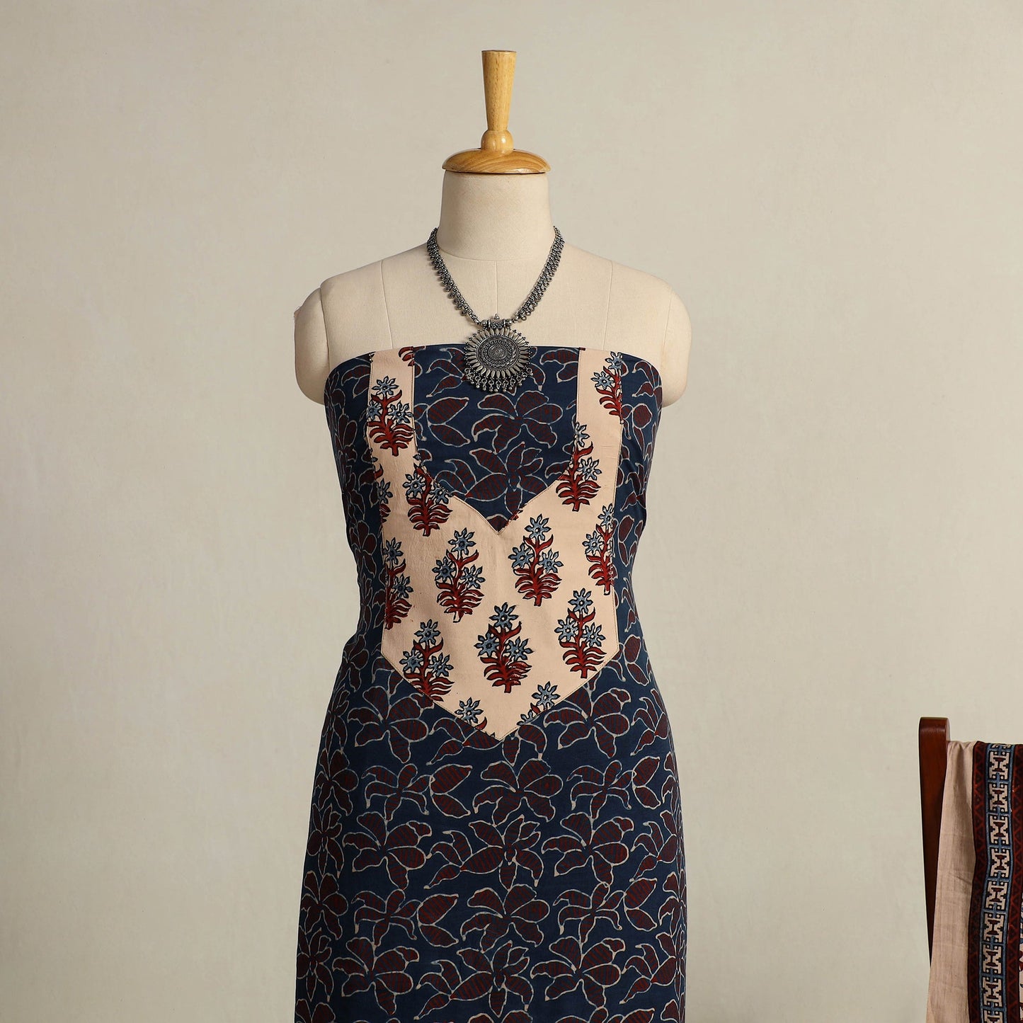 Blue 2pc Block Print Natural Dyed Ajrakh Dress Material