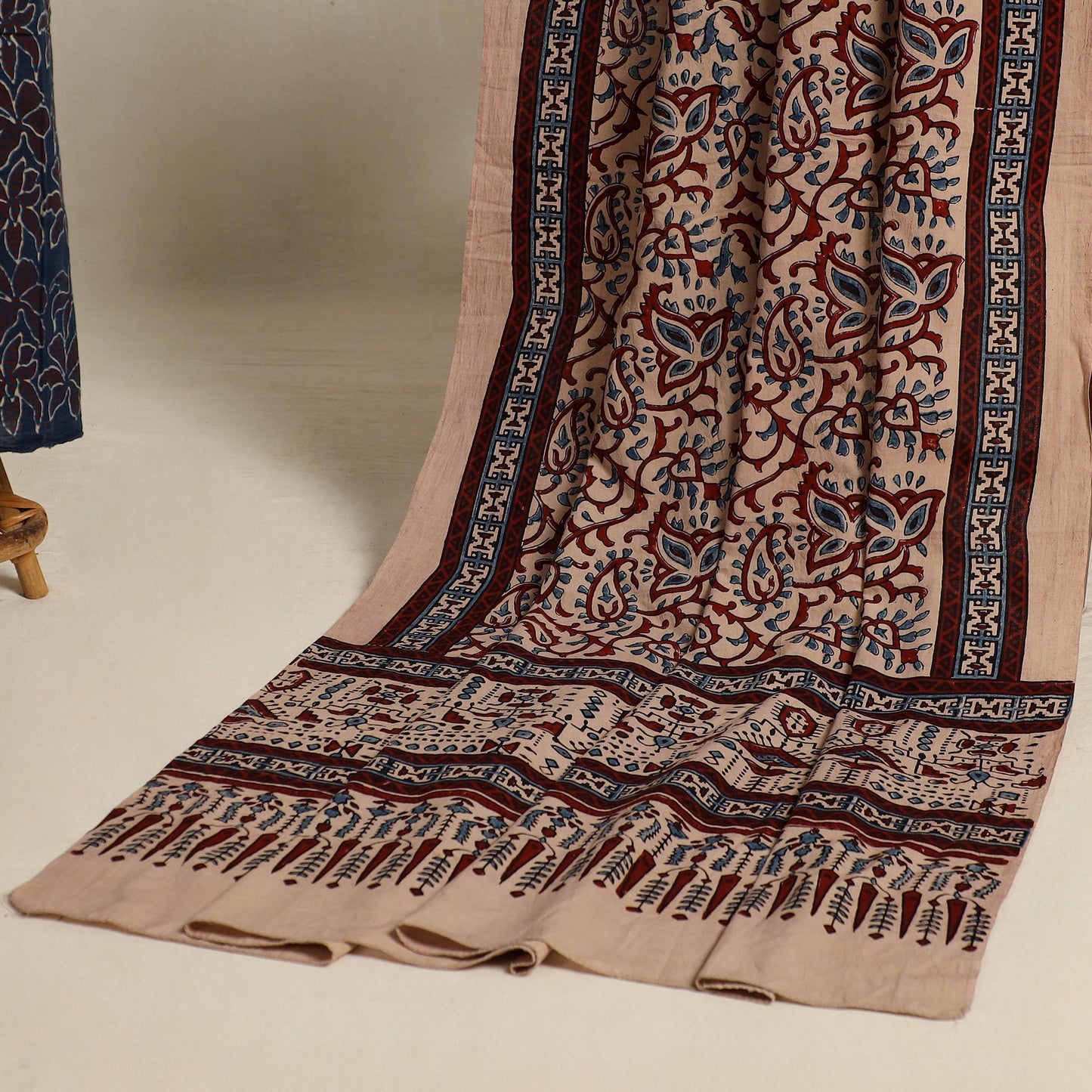 Blue 2pc Block Print Natural Dyed Ajrakh Dress Material