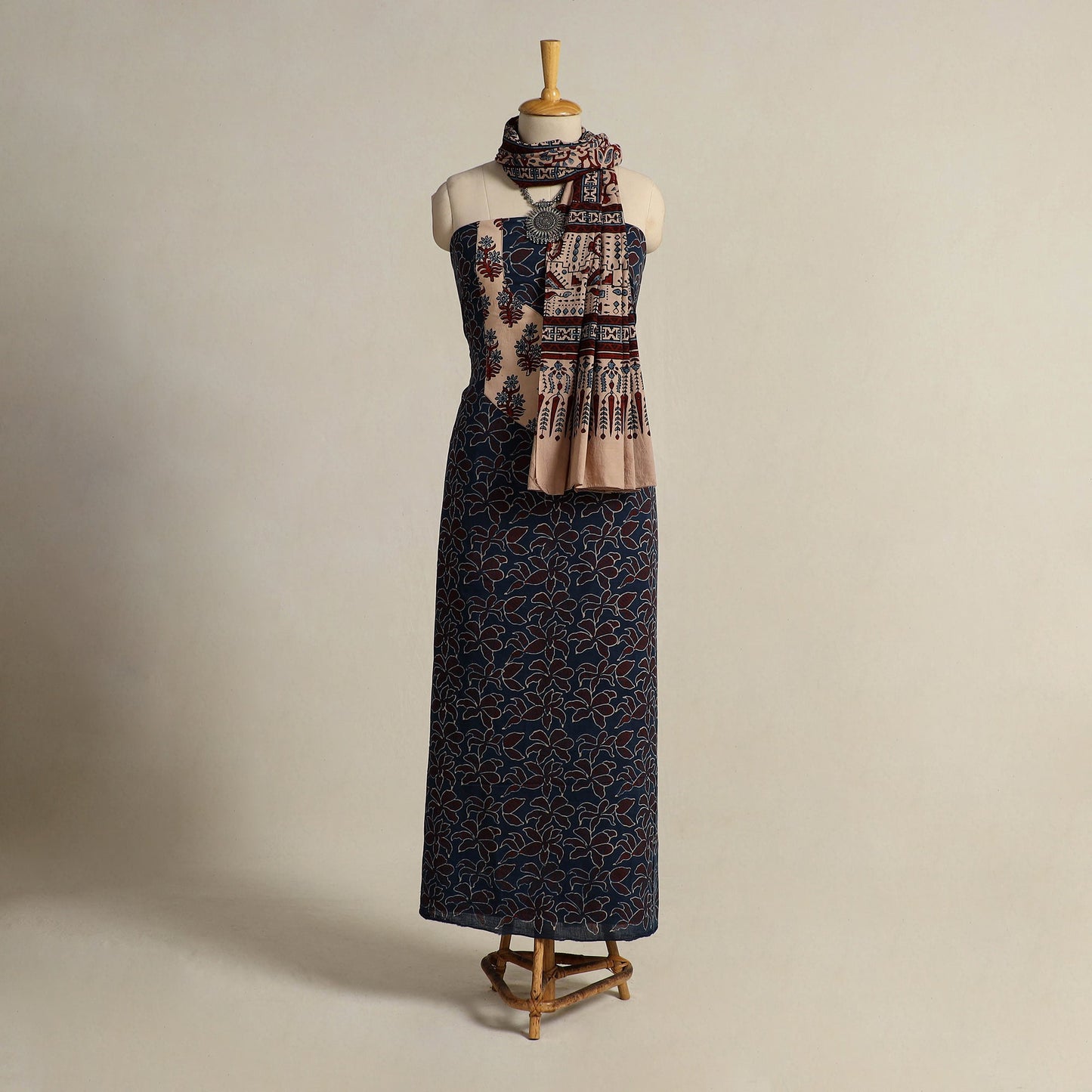 Blue 2pc Block Print Natural Dyed Ajrakh Dress Material