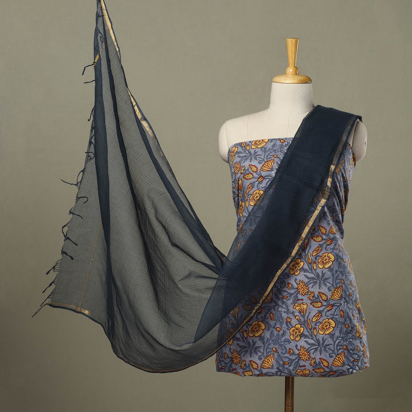 Blue - 2pc cotton sanganeri kurta with plain dupatta 19