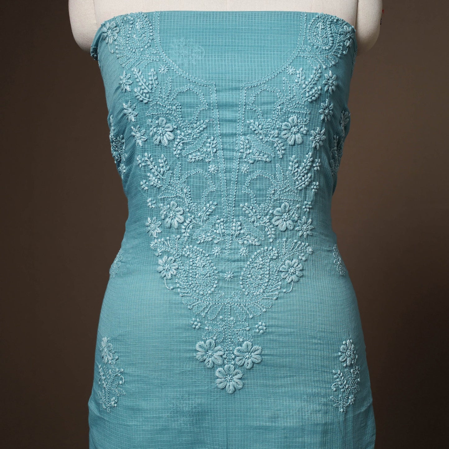 Blue - 2pc kota doria cotton unstitched lucknow chikankari