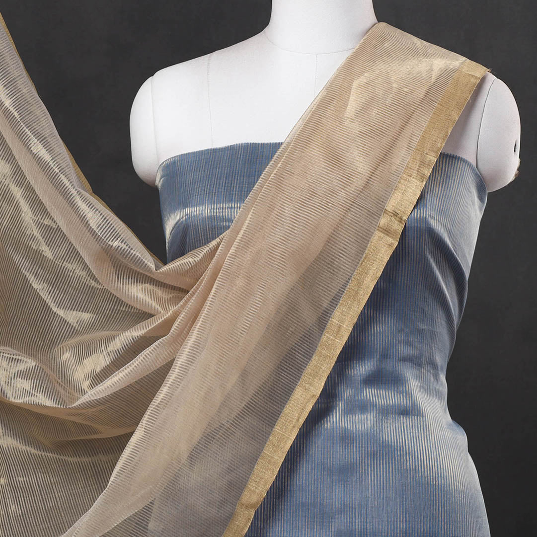 2pc Maheshwari Silk Handloom Tissue Zari Stripes Suit Material Set Online
