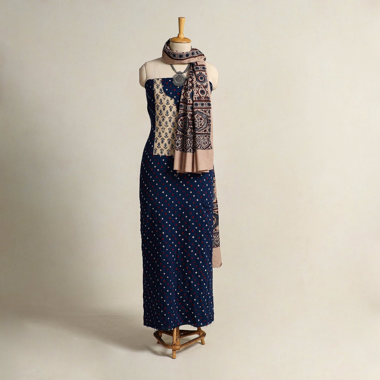 Blue 2pc Tie-Dye Cotton Bandhani Kurta with Ajrakh Dupatta