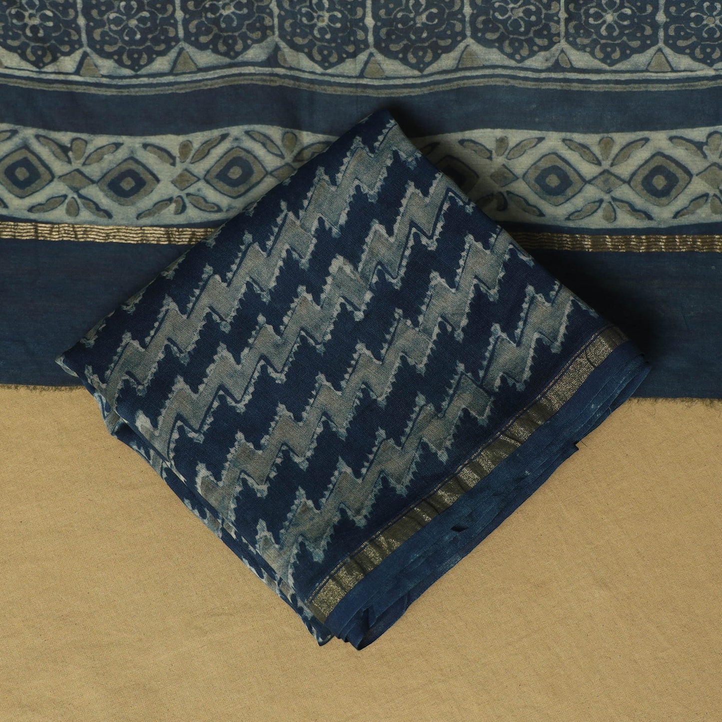 Blue - 3pc akola printed chanderi silk unstitched suit