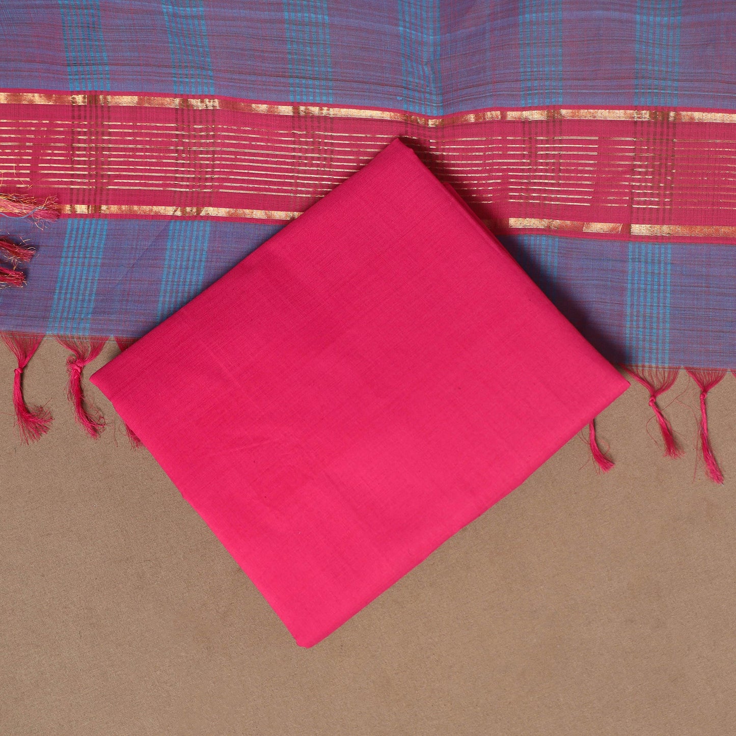 Blue - 3pc handloom cotton unstitched mangalagiri dress
