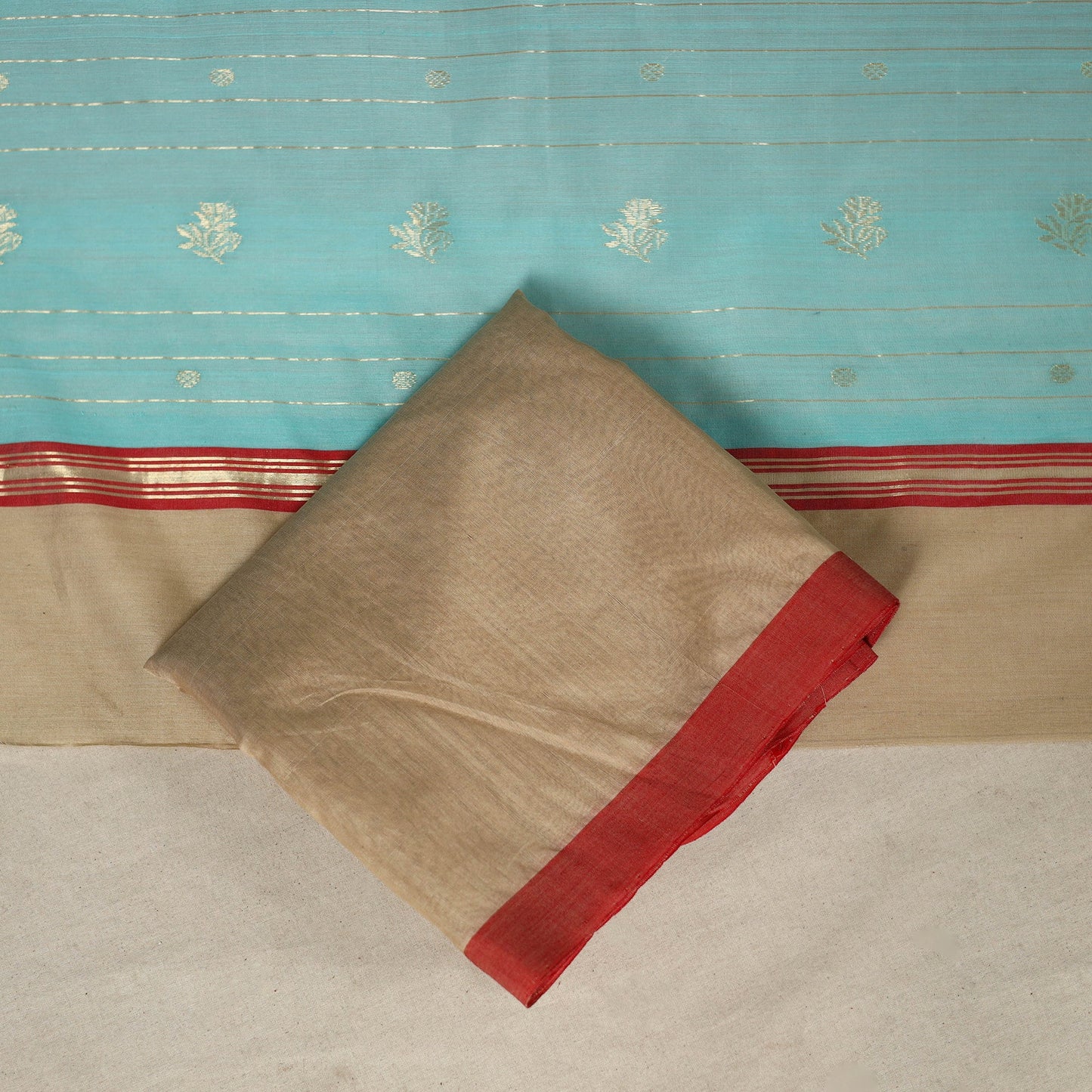 Blue - 3pc Handloom Nakshi Zari Unstitched Chanderi Silk Dress Material