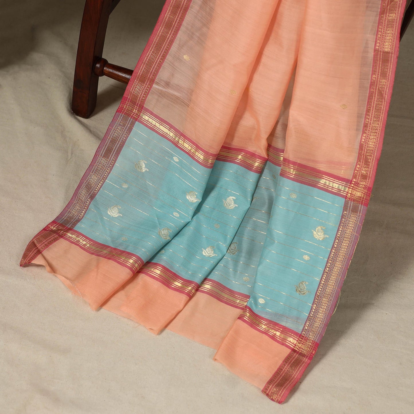 Blue - 3pc Handloom Zari Buti Unstitched Chanderi Silk Dress Material