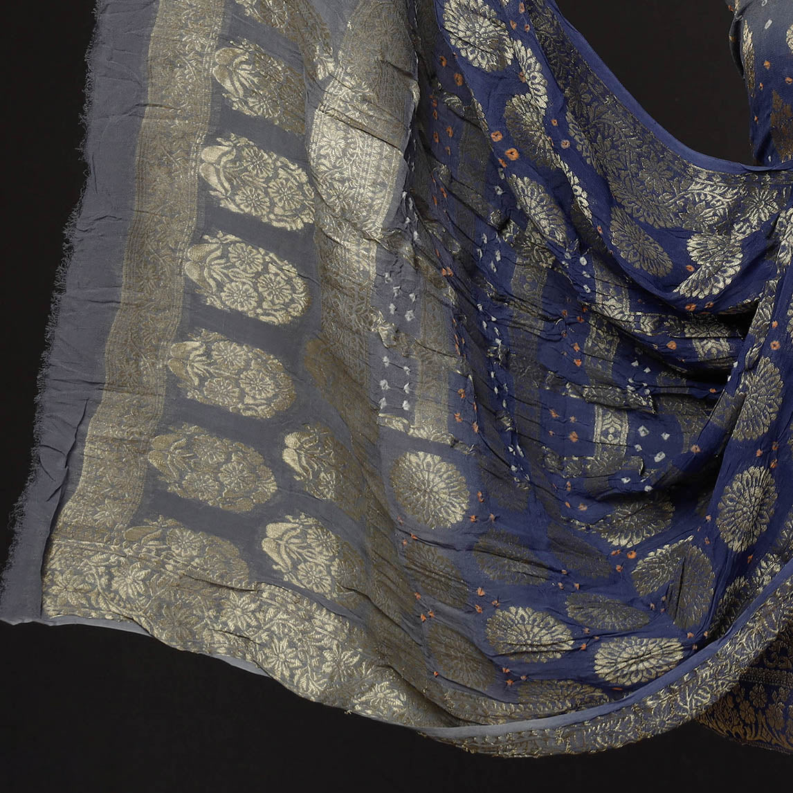 Buy 3pc Kutch Bandhani Zari Work Georgette Suit Material Set Online l iTokri.com