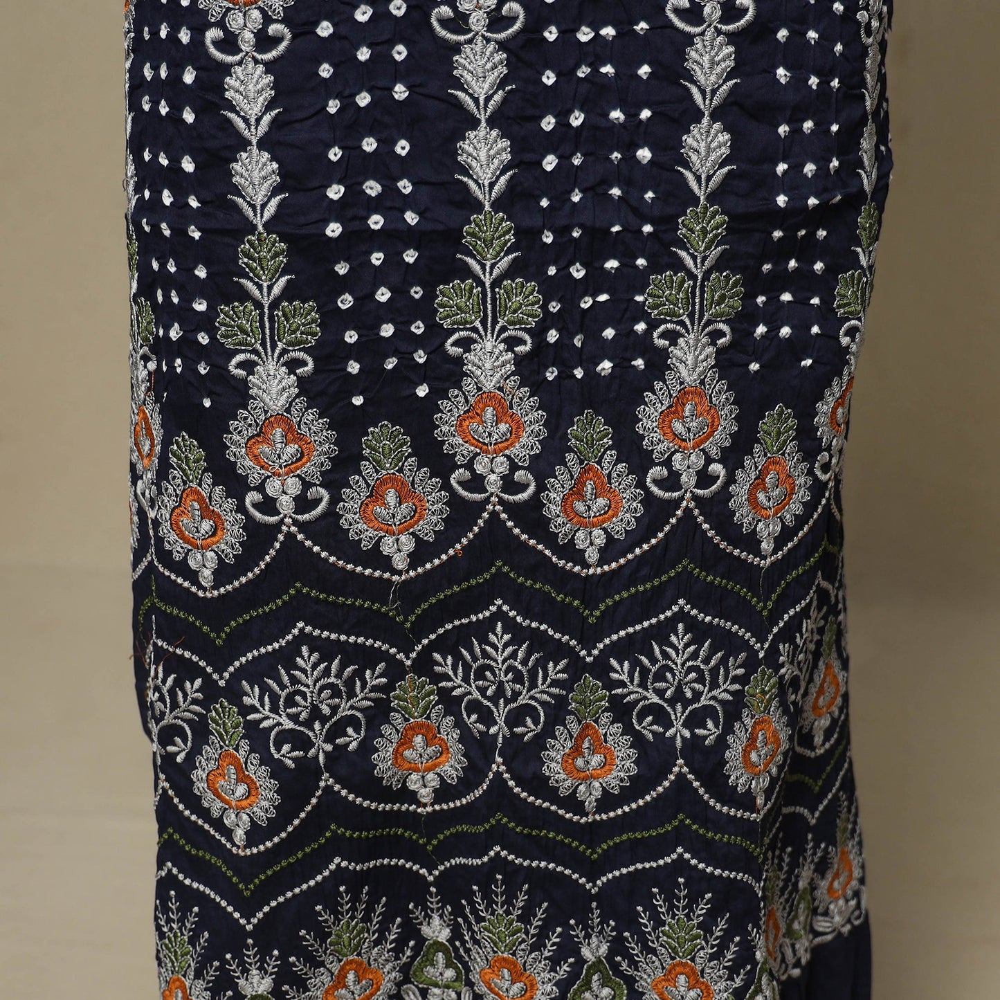 Blue - 3pc kutch tie-dye satin cotton unstitched bandhani