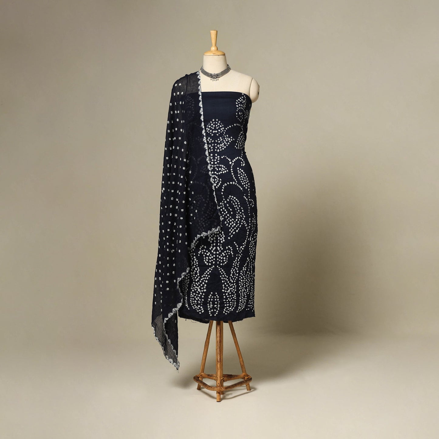 Blue - 3pc kutch tie-dye satin cotton unstitched bandhani