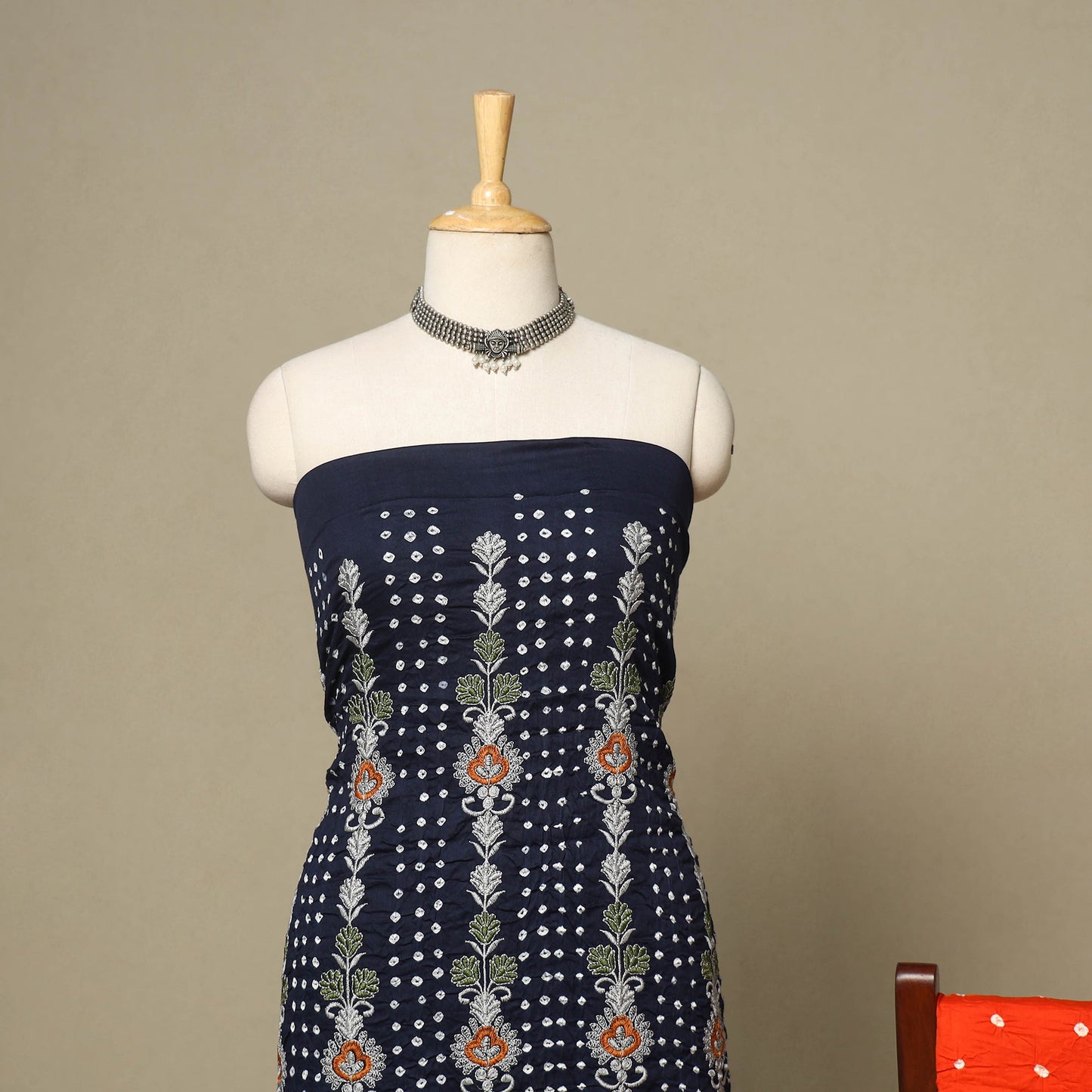 Blue - 3pc kutch tie-dye satin cotton unstitched bandhani