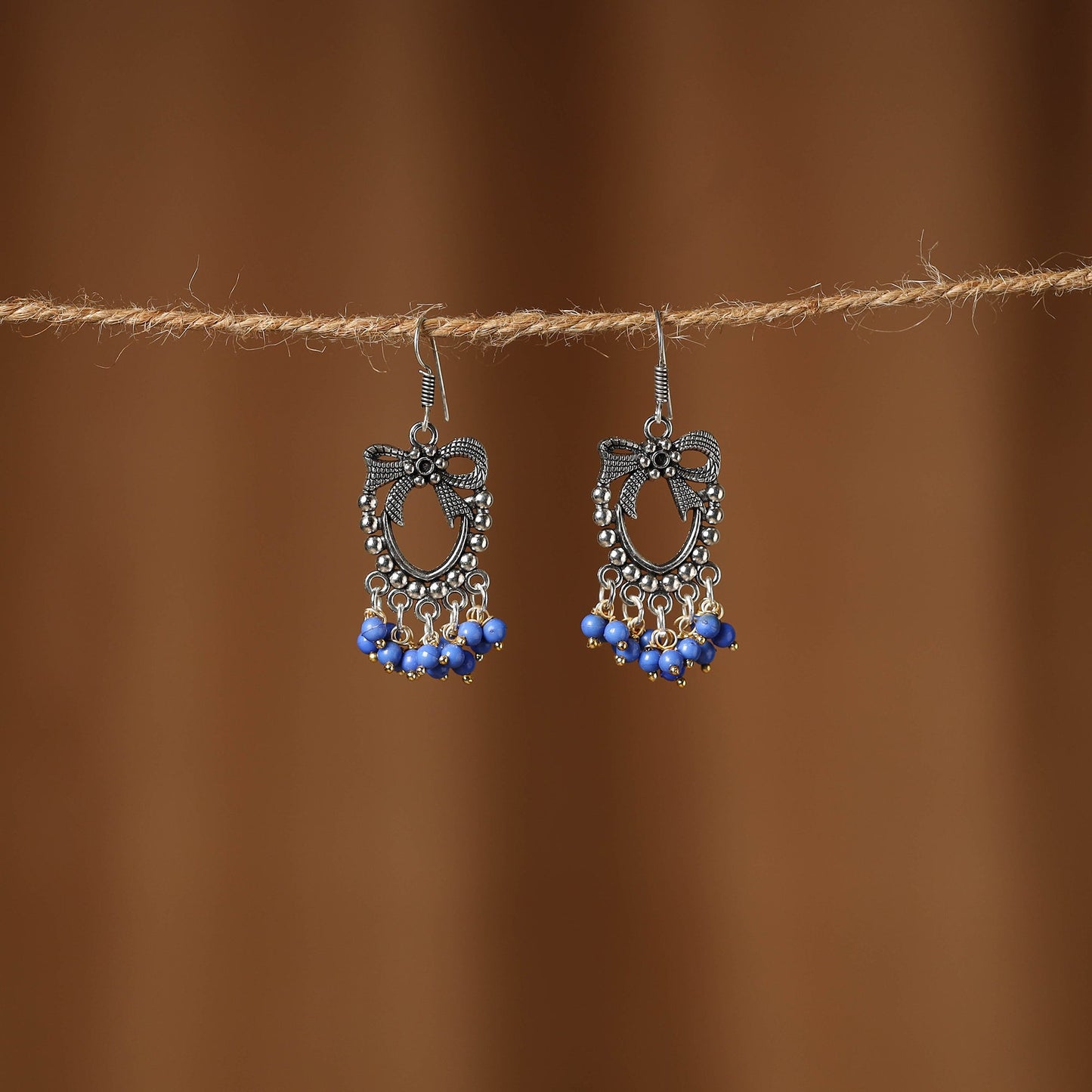 Blue Aadhya German Silver Beaded Earrings