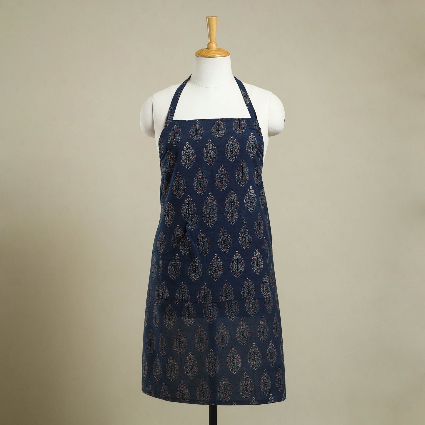 Blue Ajrakh Block Print Cotton Apron with Pocket