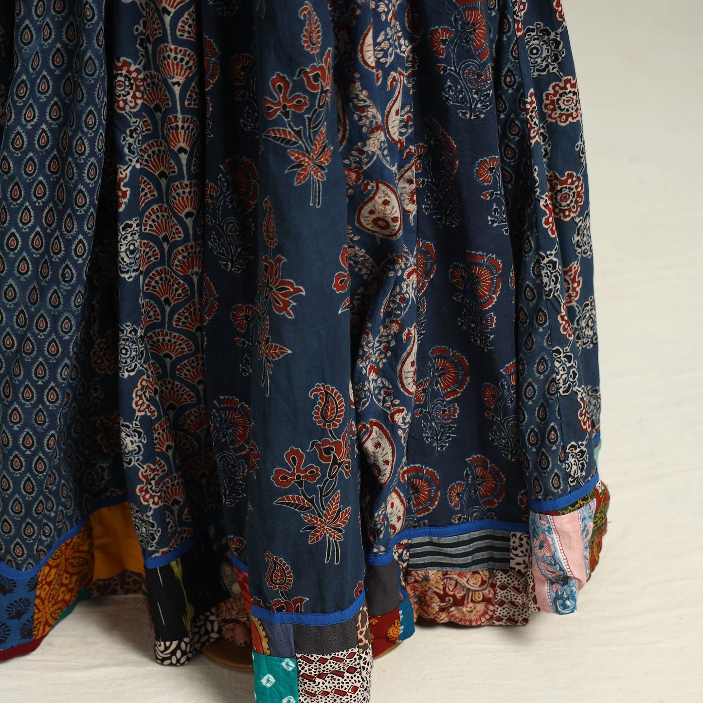 Ajrakh Block Printed 24 Kali Patchwork Cotton Long Skirt 13