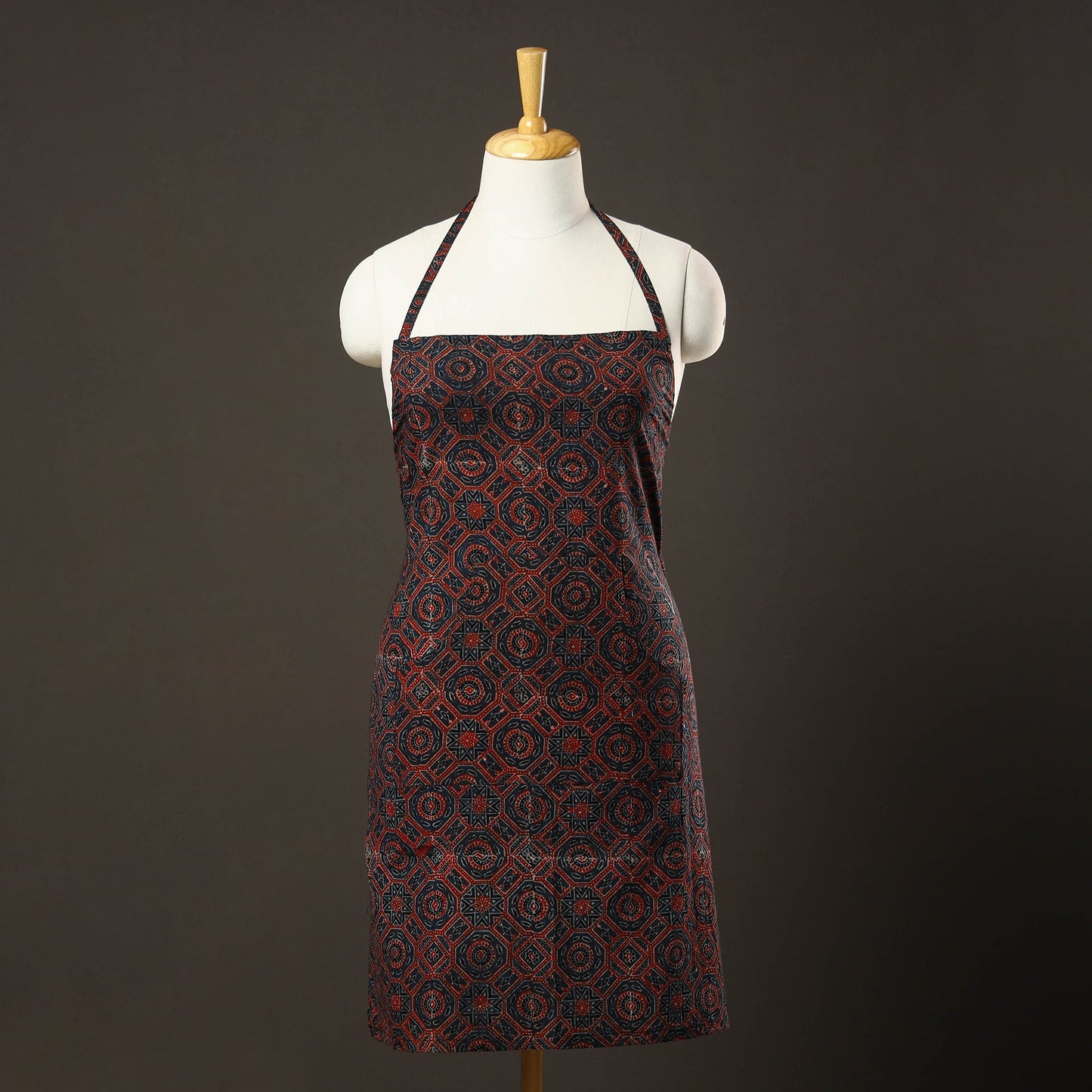 Blue Ajrakh Print Cotton Apron with Pocket