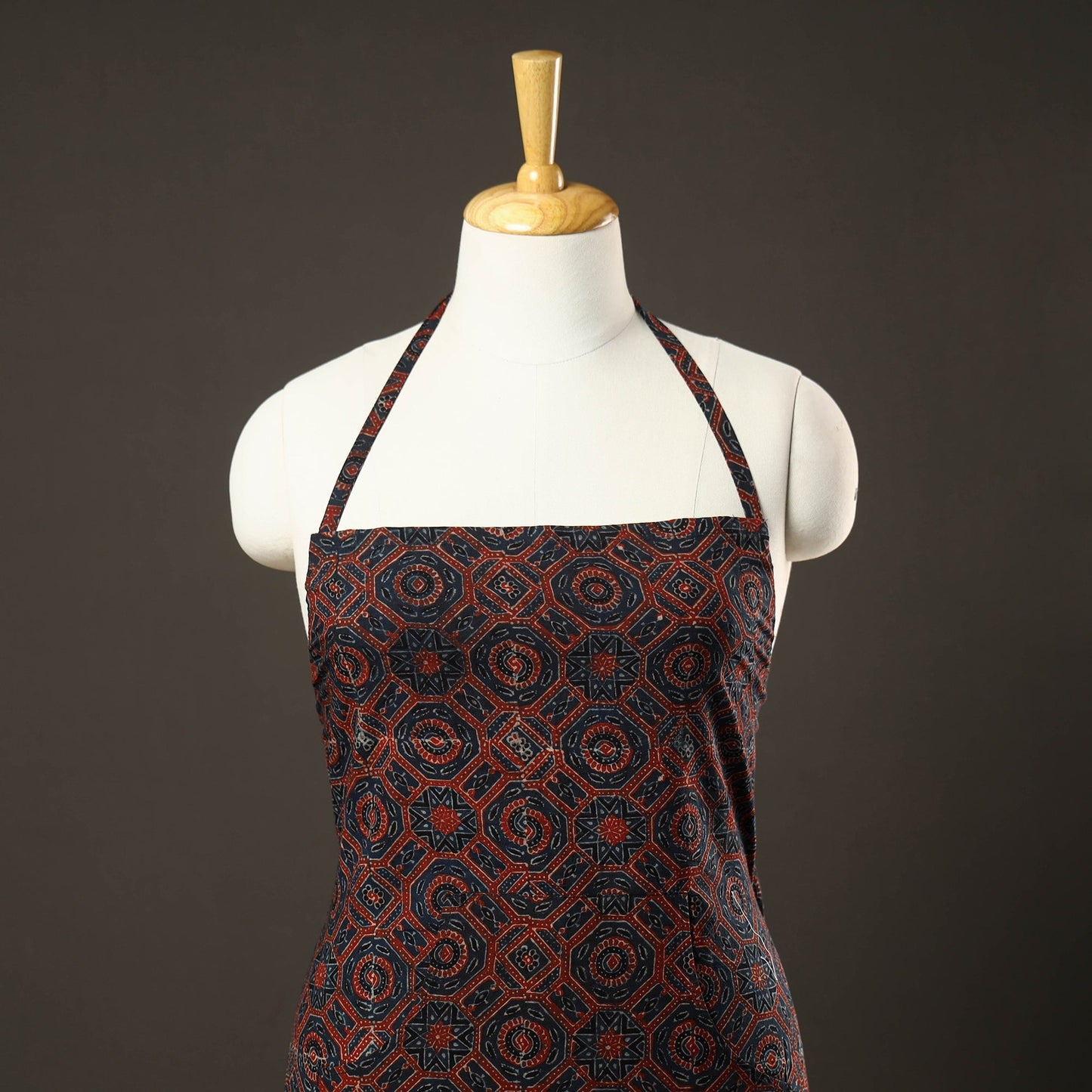 Blue Ajrakh Print Cotton Apron with Pocket