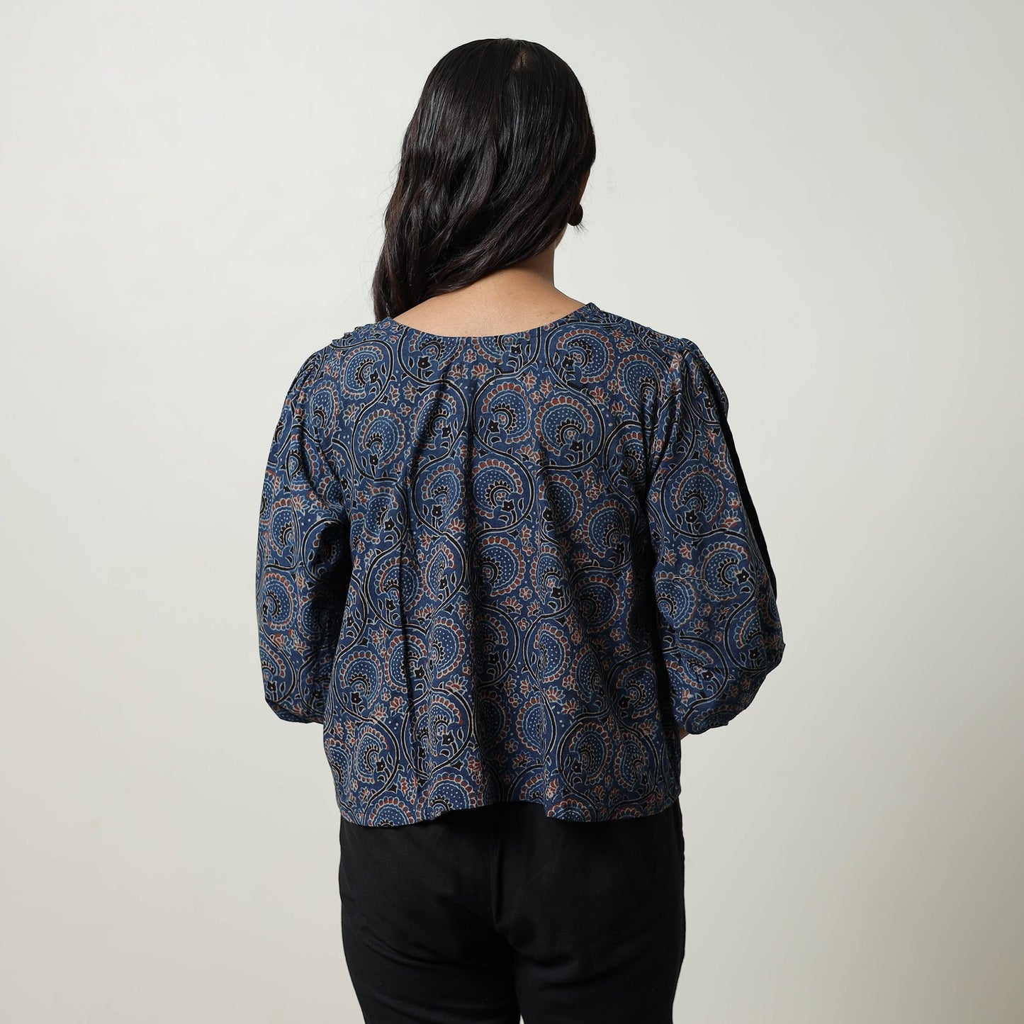Blue - Ajrakh Block Printed Cotton Crop Top 07