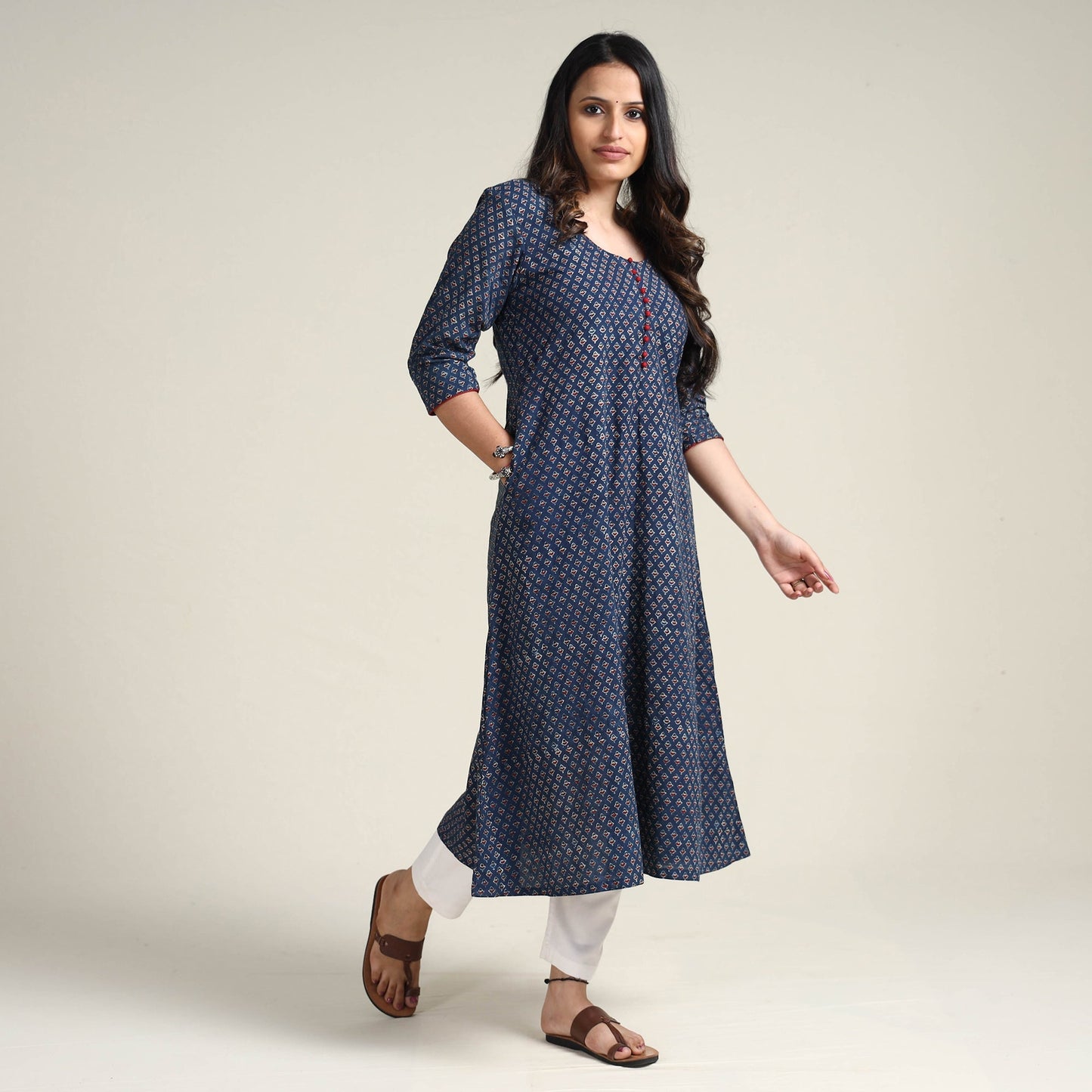 Ajrakh Block Printed Cotton Long Kurta for Women