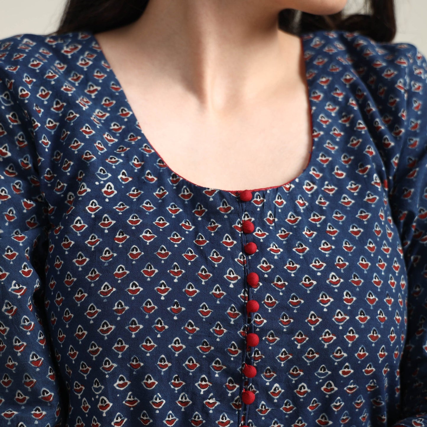 Ajrakh Block Printed Cotton Long Kurta for Women