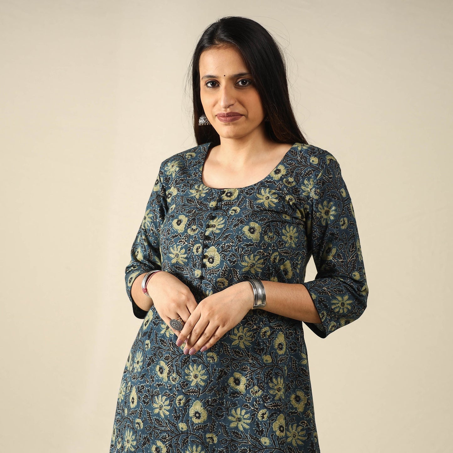 Ajrakh Block Printed Cotton Long Kurta for Women