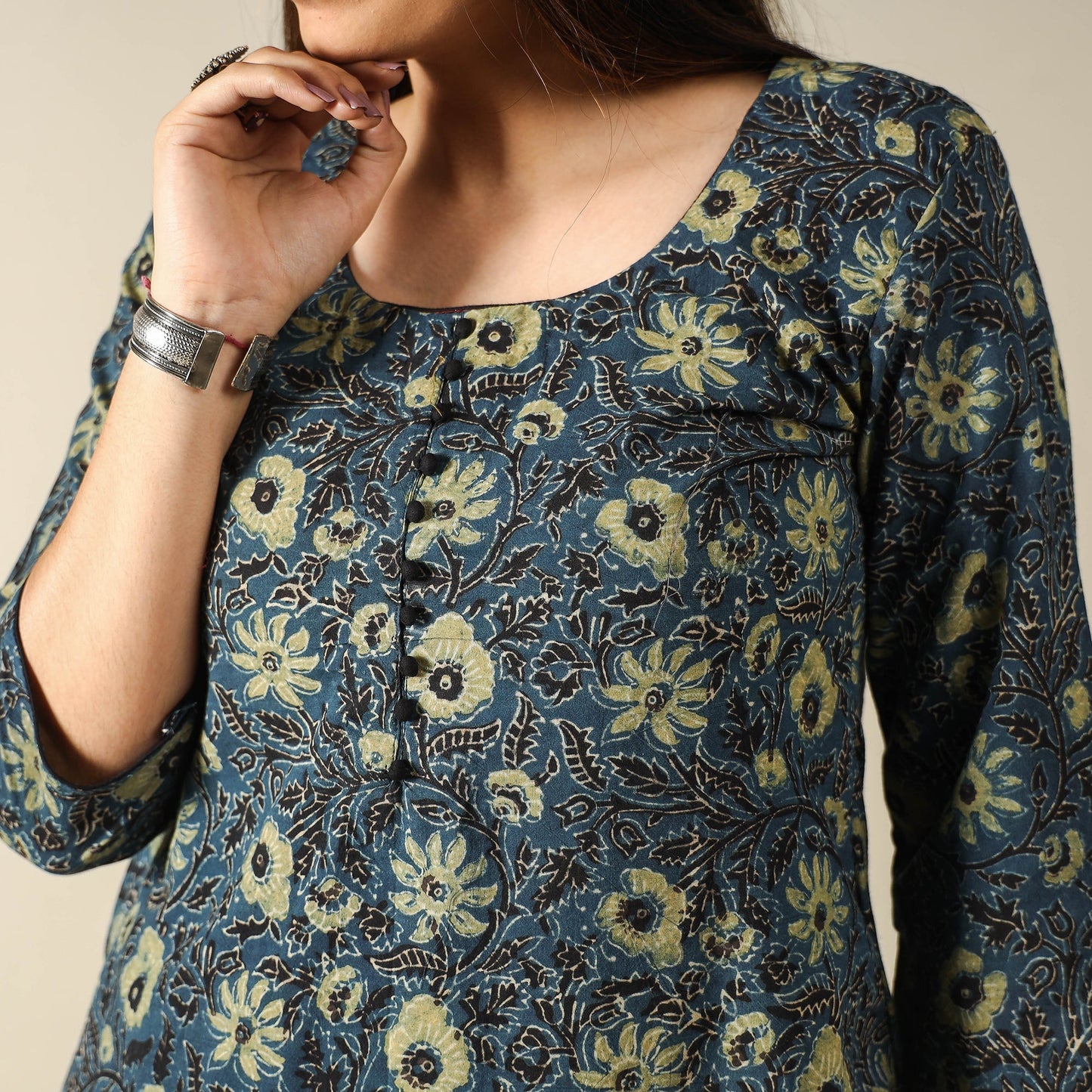 Ajrakh Block Printed Cotton Long Kurta for Women