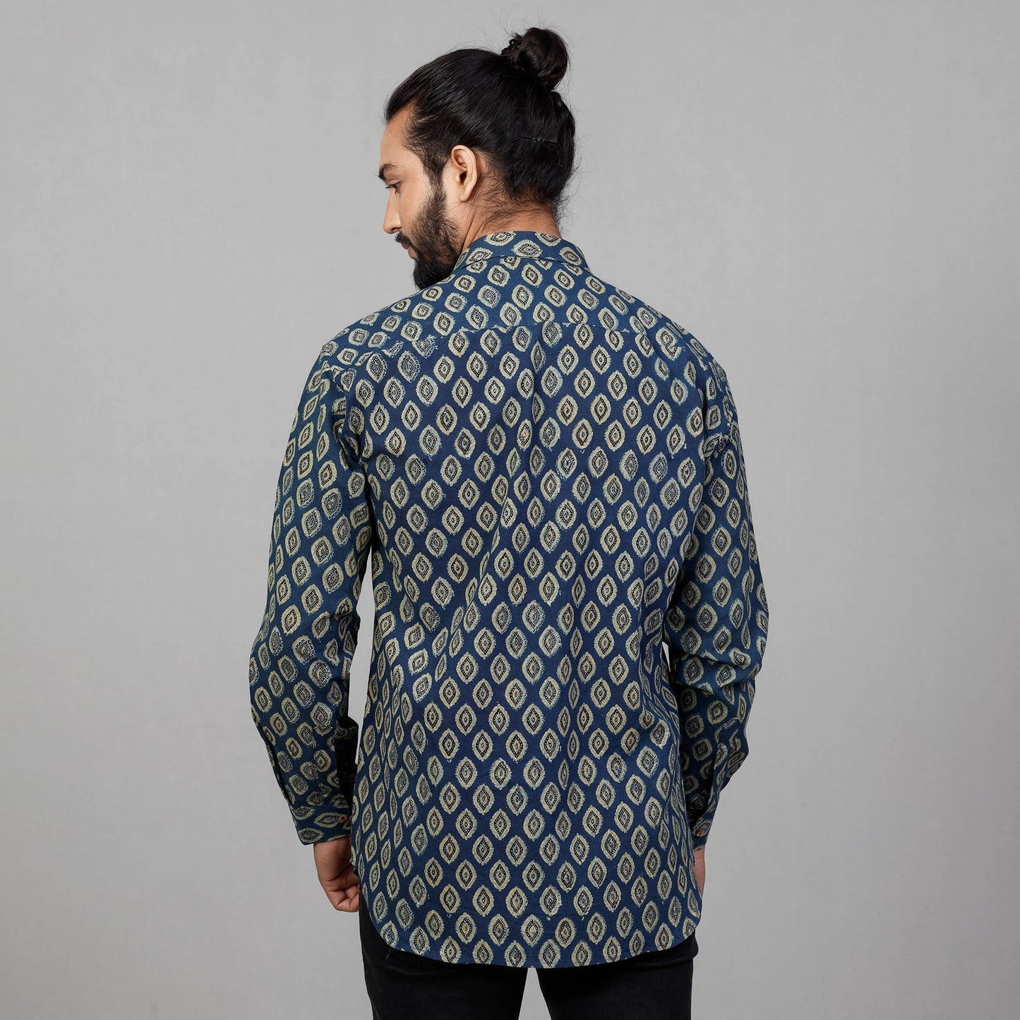 Buy Ajrakh Block Printed Cotton Men Full Sleeve Shirt Online at iTokri.com