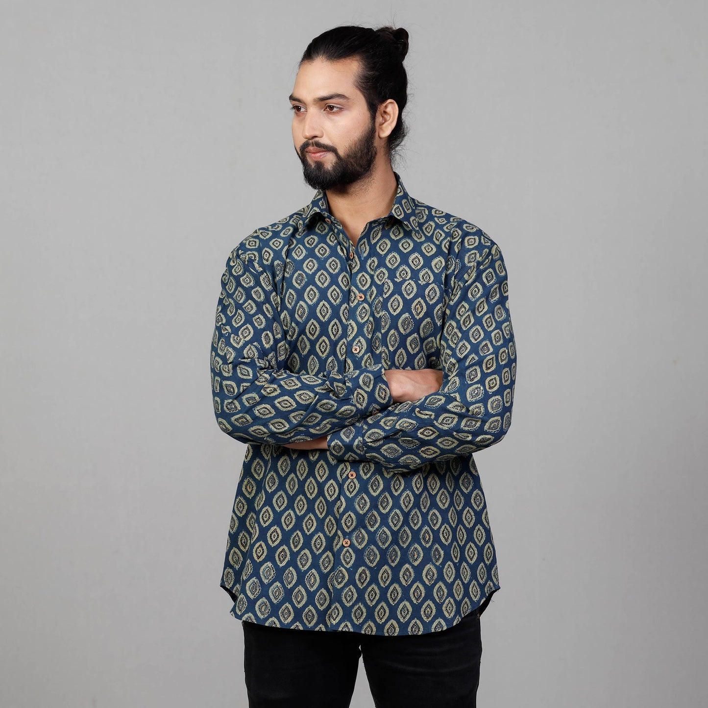 Buy Ajrakh Block Printed Cotton Men Full Sleeve Shirt Online at iTokri.com
