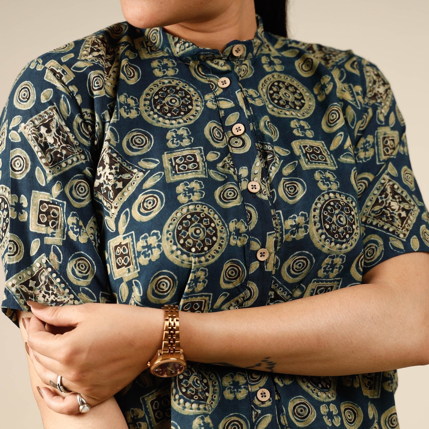 Printed half sleeve cotton crop top - handcrafted
