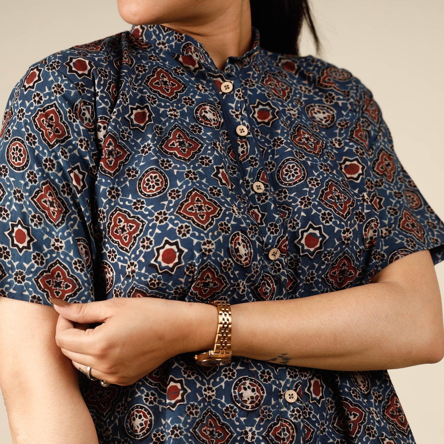 Printed half sleeve cotton crop top - handcrafted