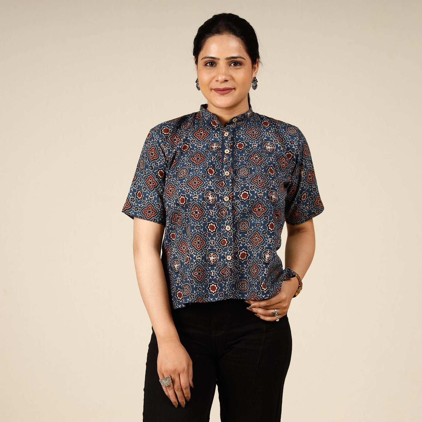 Printed half sleeve cotton crop top - handcrafted