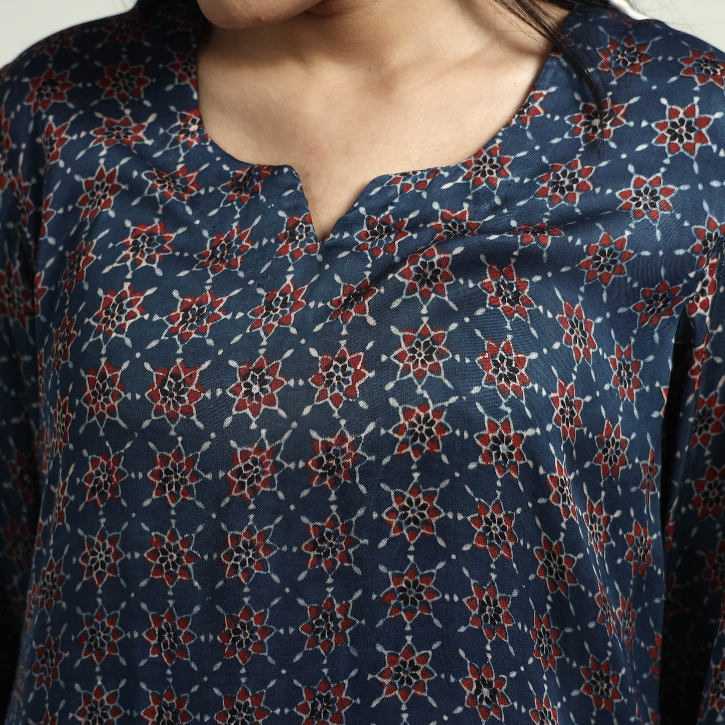 Ajrakh Block Printed Modal Silk Kurta with Palazzo Set Online at iTokri.com