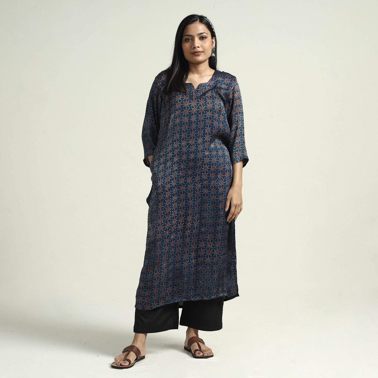 Ajrakh Block Printed Modal Silk Kurta with Palazzo Set Online at iTokri.com