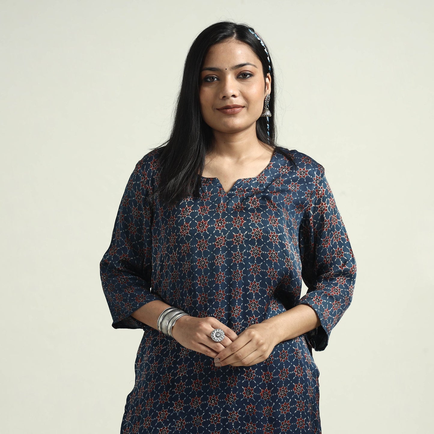 Ajrakh Block Printed Modal Silk Kurta with Palazzo Set Online at iTokri.com