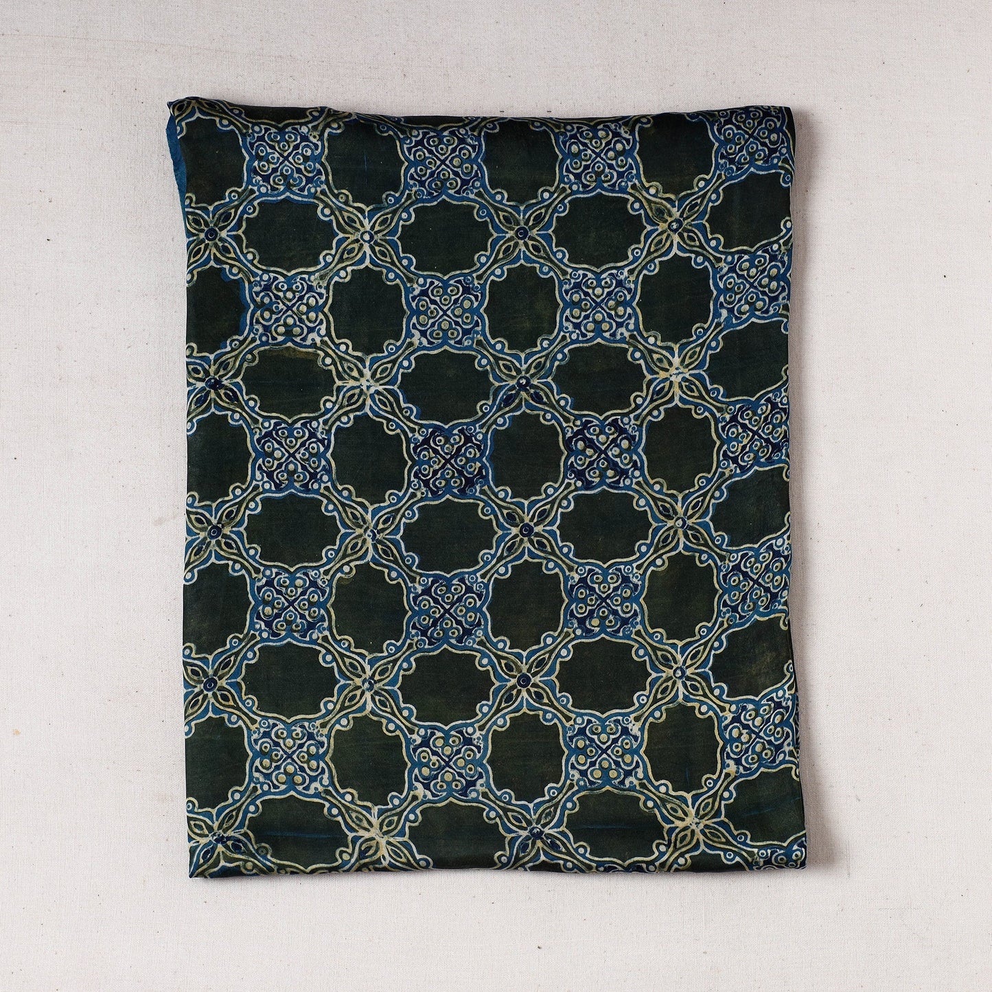 Blue Ajrakh Block Printed Modal Silk Precut fabric