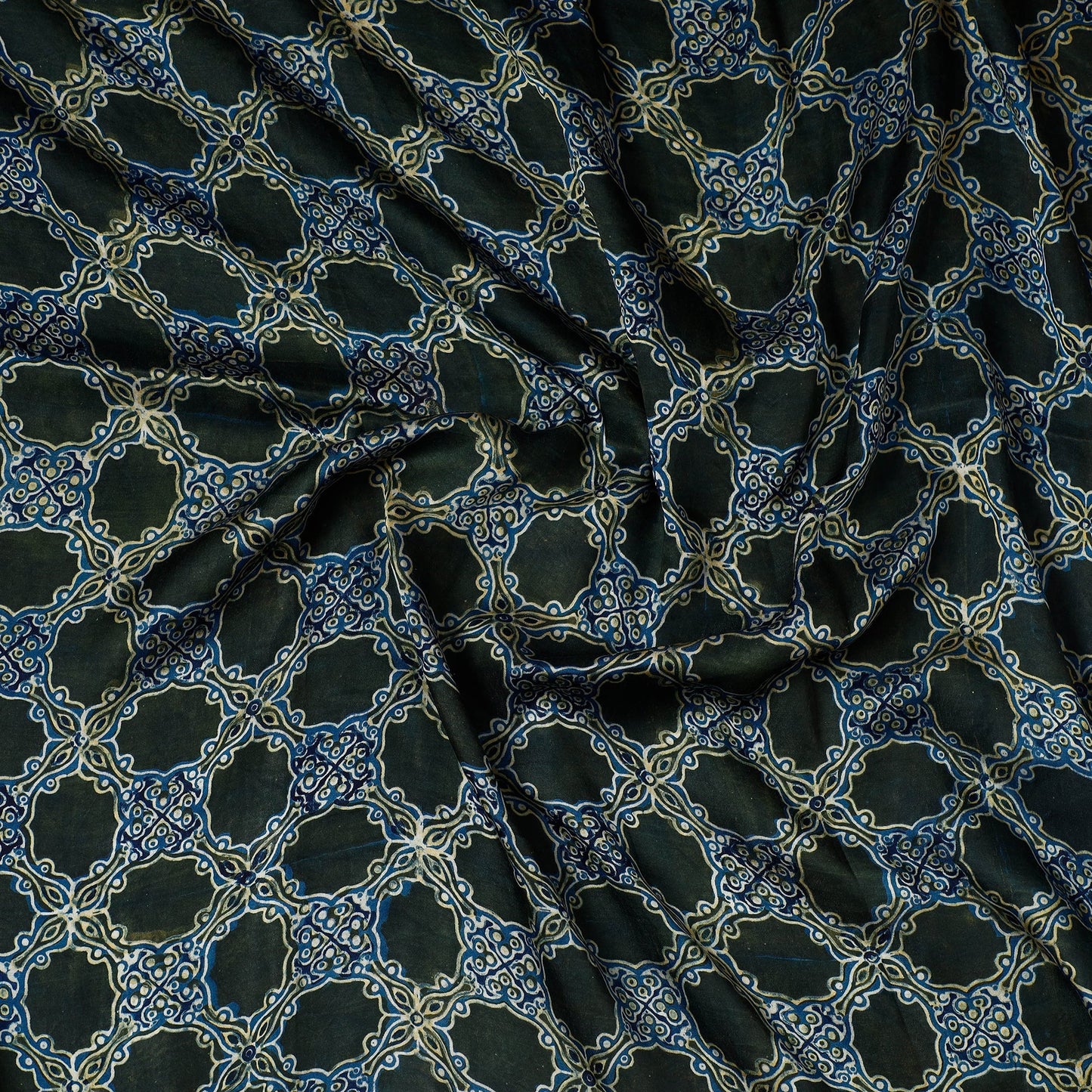 Blue Ajrakh Block Printed Modal Silk Precut fabric