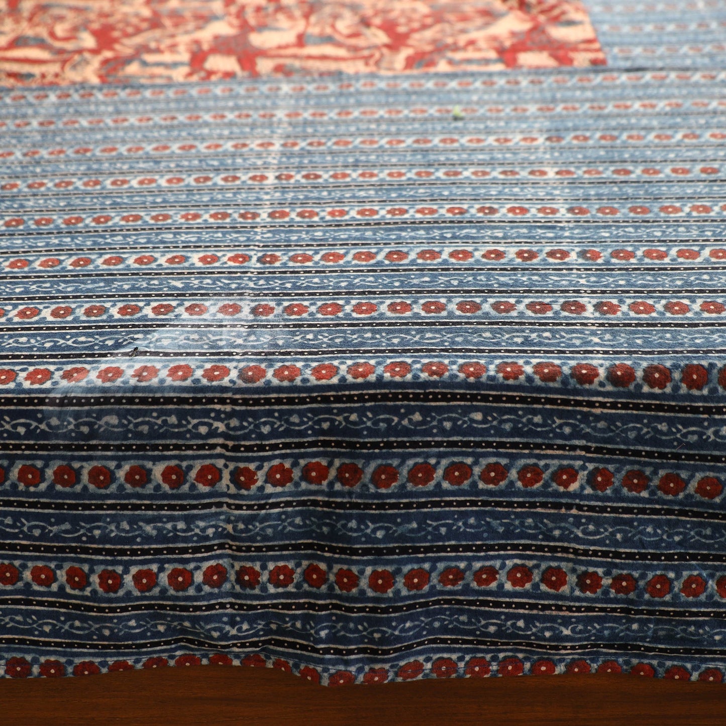Ajrakh Block Printed Patchwork Cotton Double Bed Cover with Pillow Covers