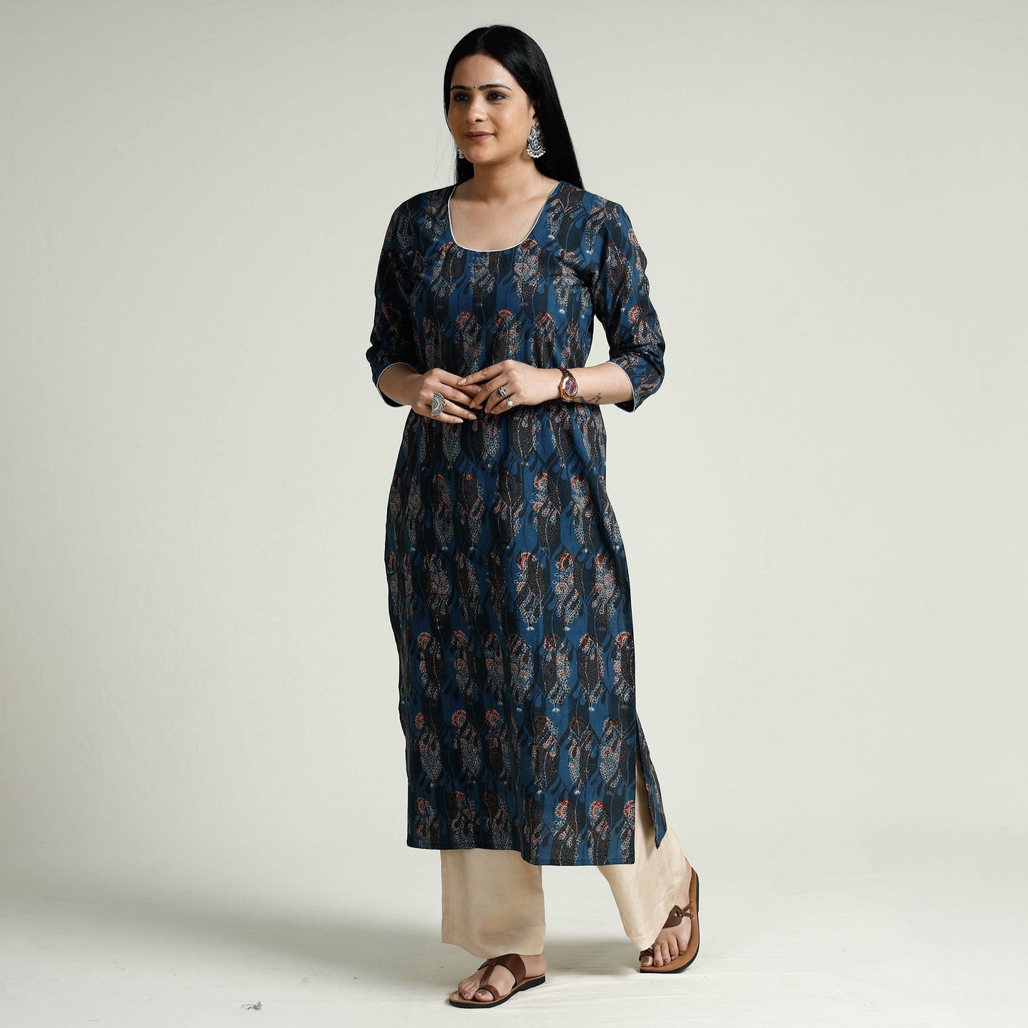iTokri Casuals - Ajrakh Block Print Cotton Long Kurta