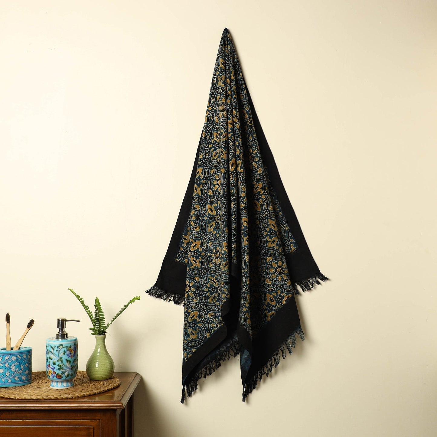 Blue Handloom Block Print Cotton Ajrakh Towel