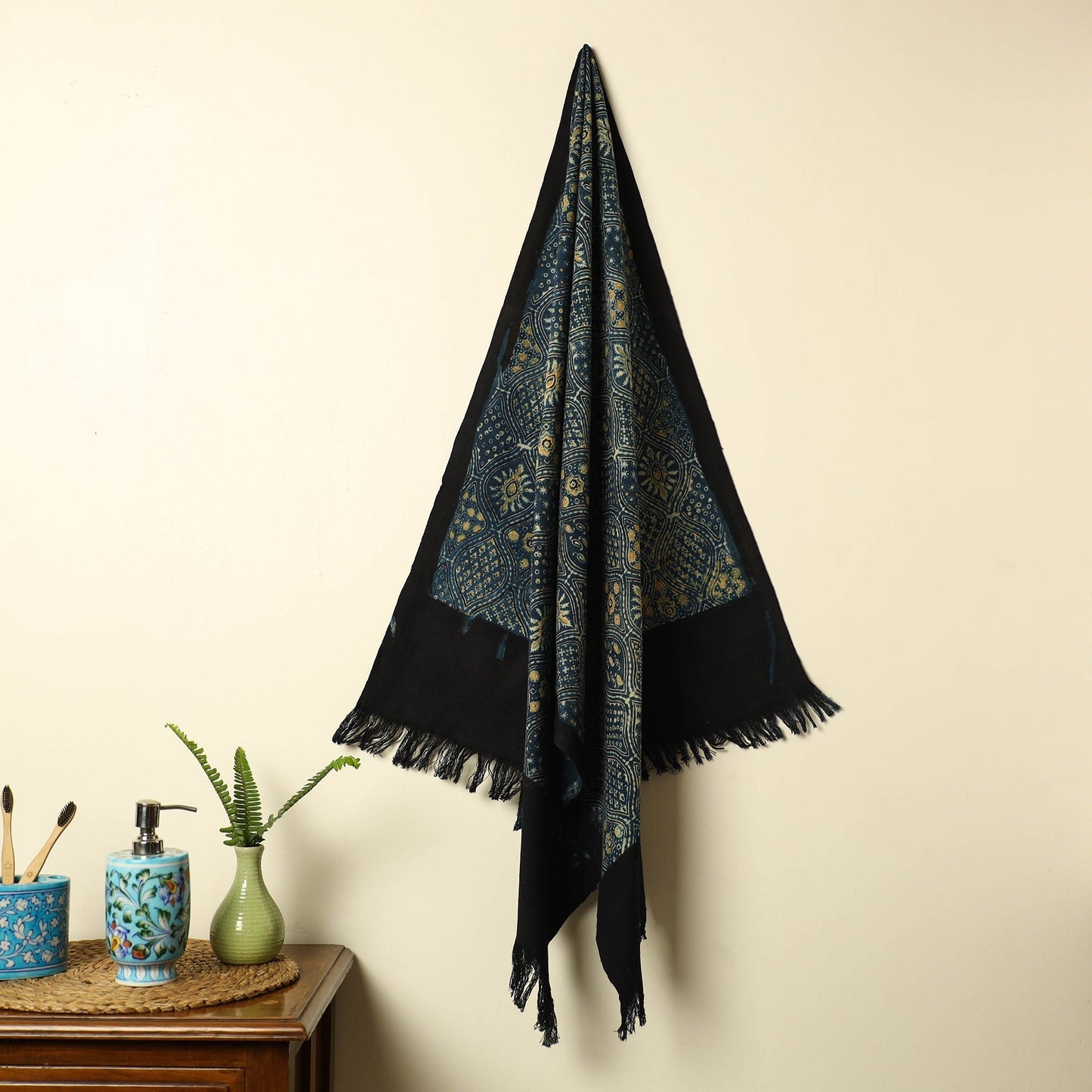 Buy Blue Handloom Block Print Cotton Ajrakh Towel