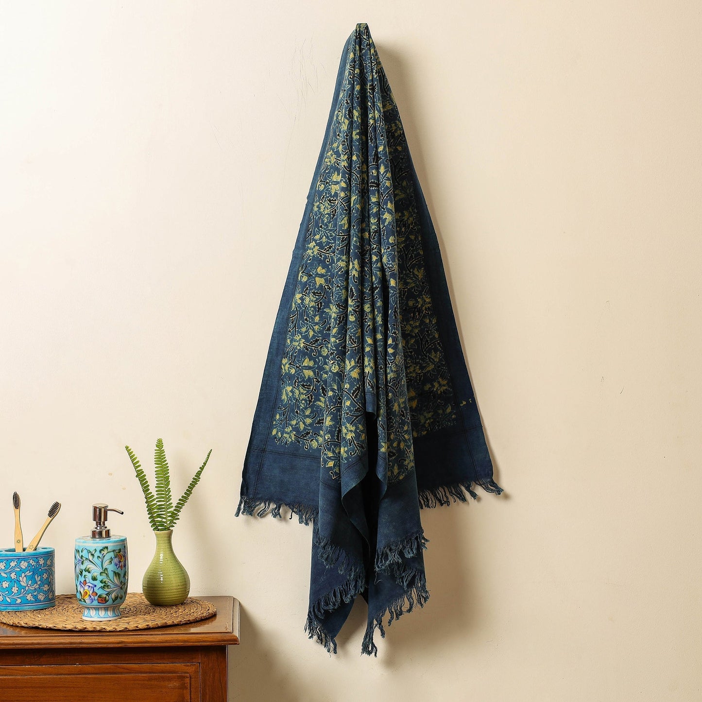 Blue Block Print Cotton Ajrakh Handloom Towel