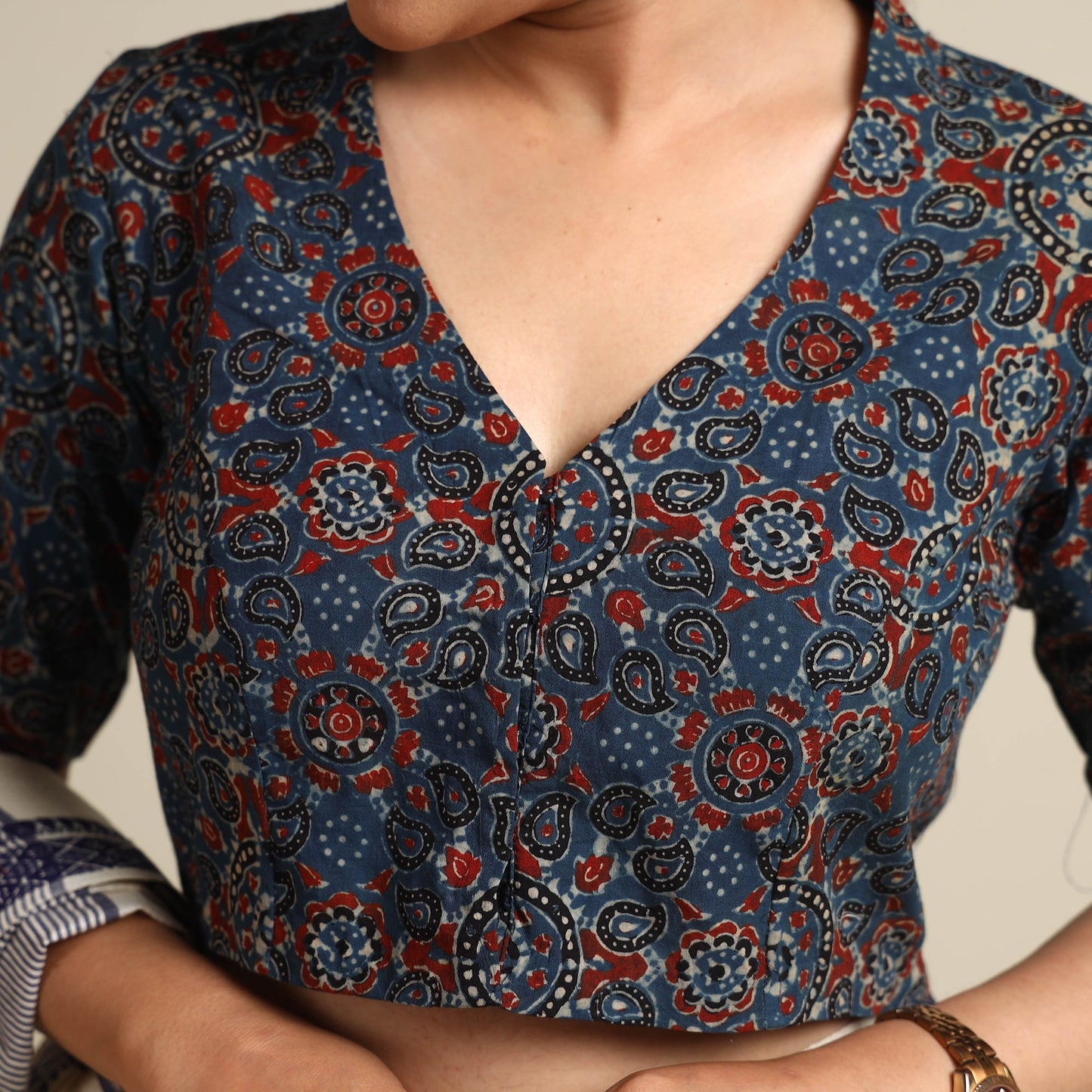 Printed cotton stitched blouse - handcrafted