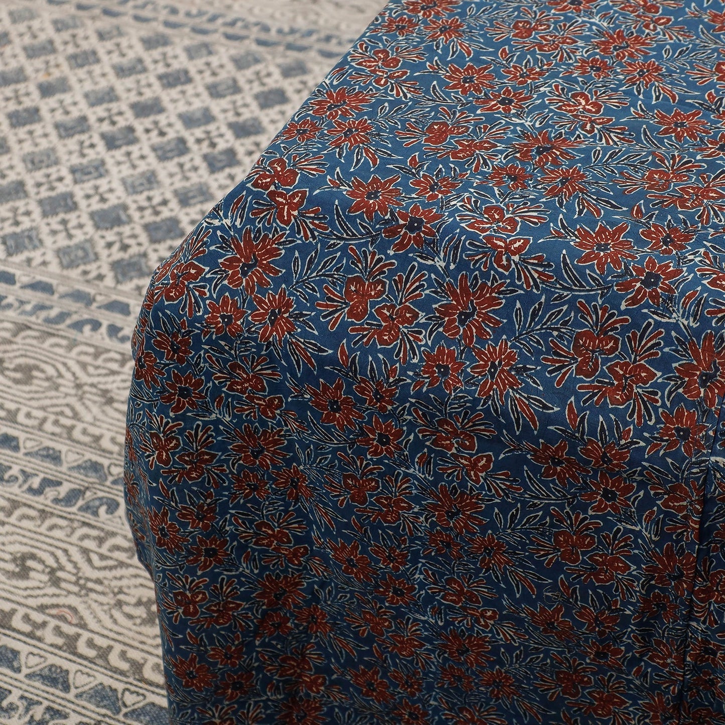 Ajrakh Patch Tukdi Kaam Cotton Double Bed Cover with Pillow Covers