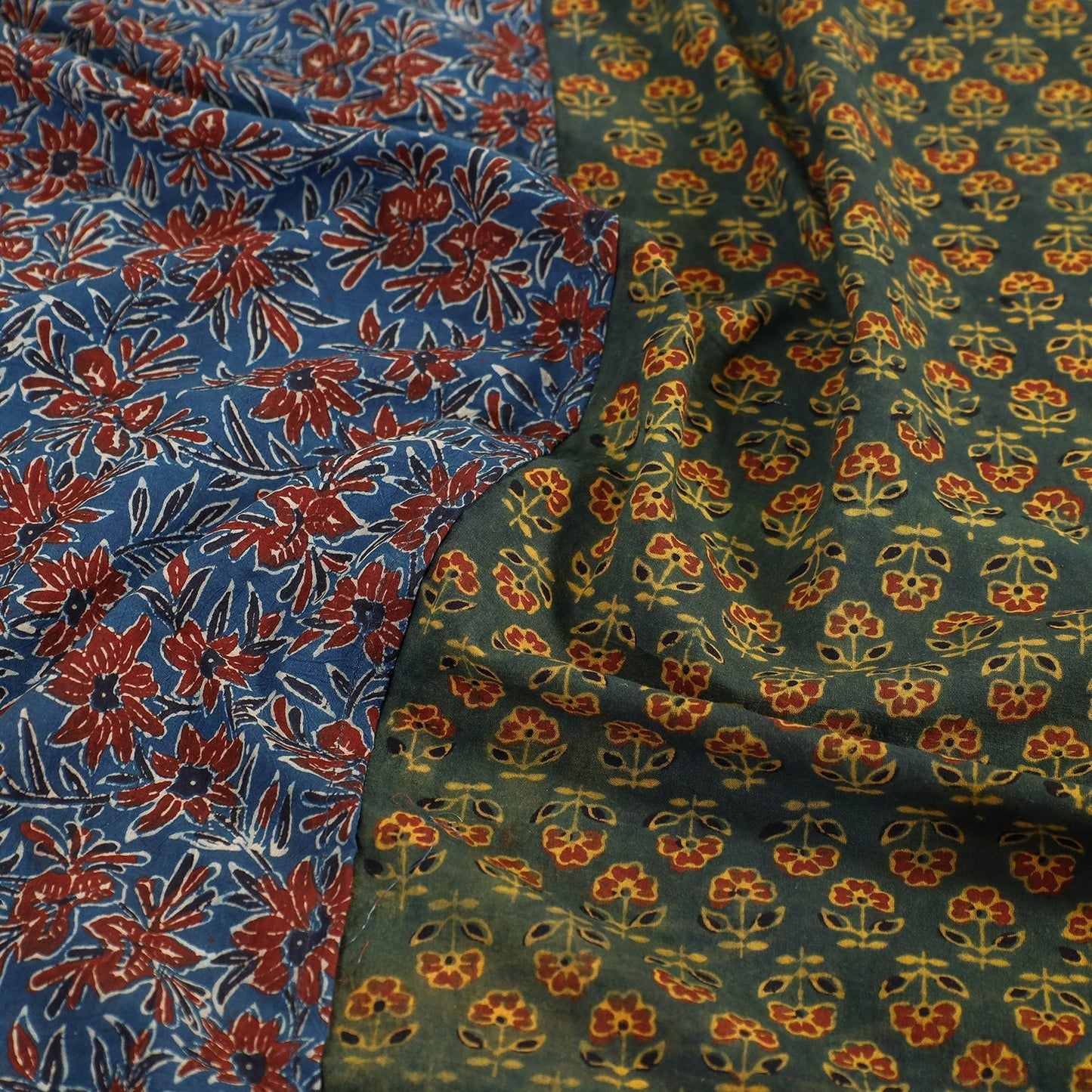 Ajrakh Patch Tukdi Kaam Cotton Double Bed Cover with Pillow Covers